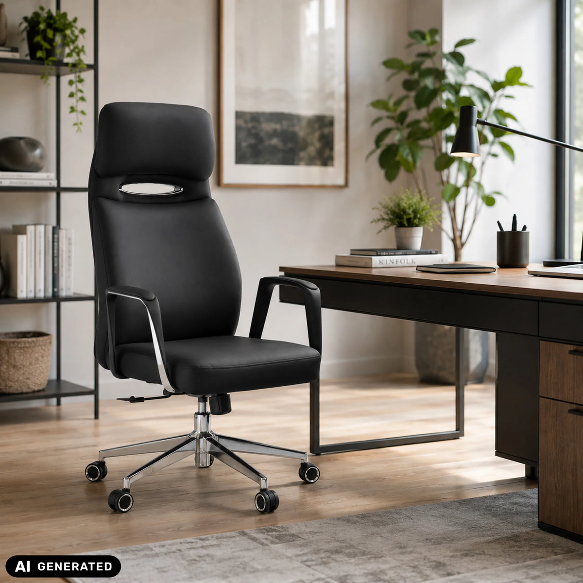 Poltrona professionale VELVET ECO in nero con struttura cromata e ruote per moquette di hjh OFFICE