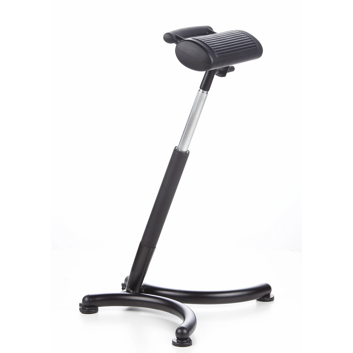 Ausilio per la posizione eretta TOP WORK 30 nero con seduta imbottita e base a quattro razze di hjh OFFICE – vista a 360° (vista frontale a tre quarti 60°)