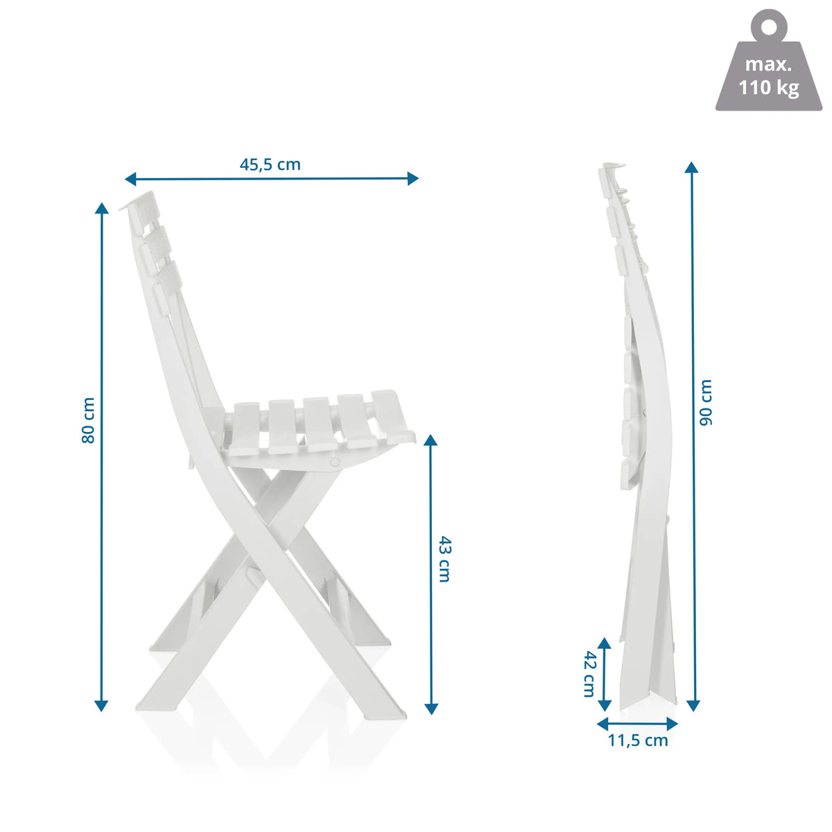Disegno tecnico della Sedia da esterno TRAVANO con un'altezza di 80 cm di hjh LIVING