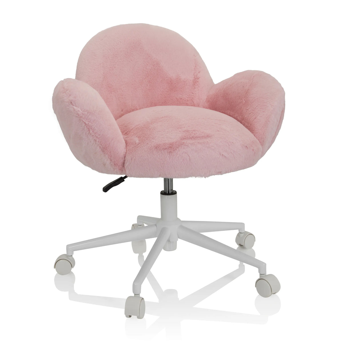 Sedia girevole per bambini KID TEDDY rosa con rivestimento soffice e base bianca a cinque ruote di hjh OFFICE – vista a 360° (vista frontale 20°)