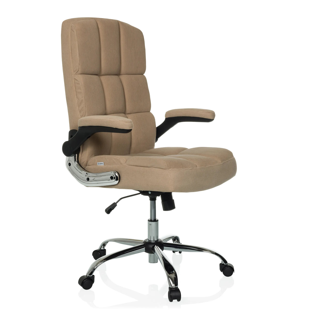 Poltrona Home Office RELAX WD 100 beige con rivestimento in velluto a coste e base a cinque ruote di MyBuero – vista a 360° (vista frontale a tre quarti 45°)
