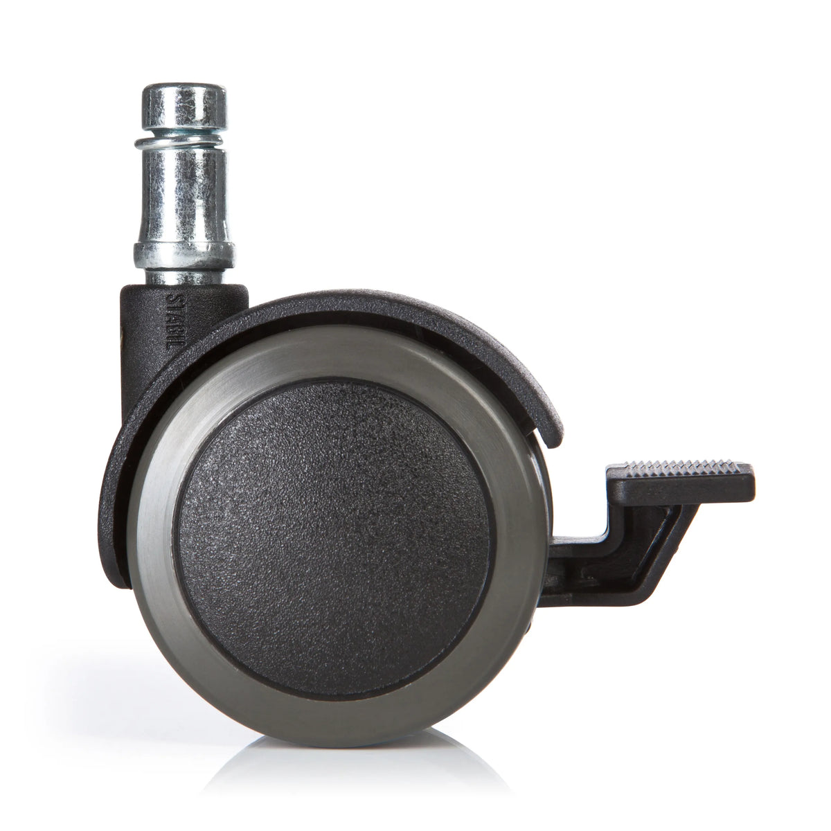Rotelle per Sedia 5x ROLO STOP 11mm/50mm nere per pavimenti duri con freno di bloccaggio di hjh OFFICE – vista a 360° (vista posteriore 180°)