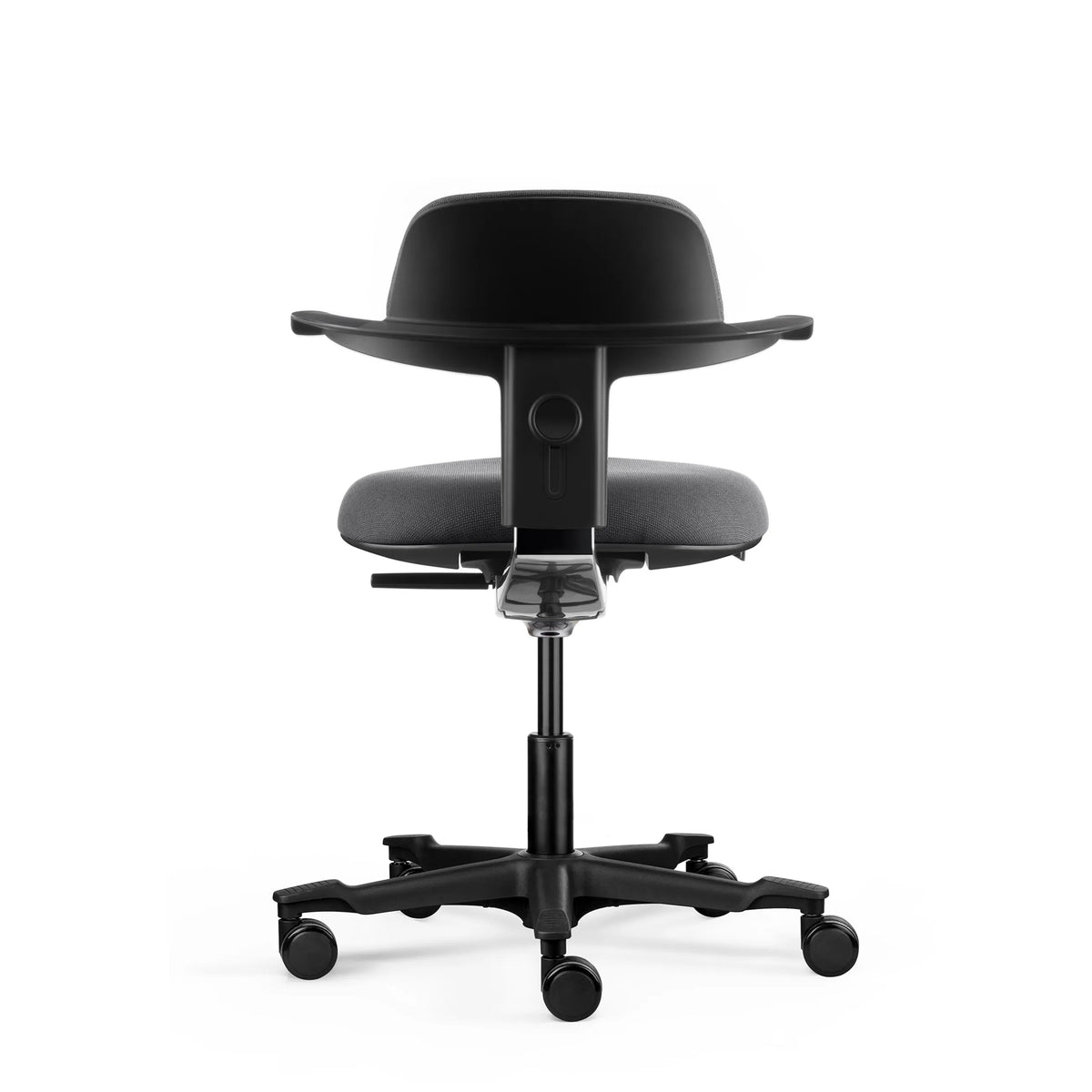 Vista posteriore della Sedia da lavoro WORK 40 grigio scuro con cinque ruote e struttura in plastica di hjh OFFICE
