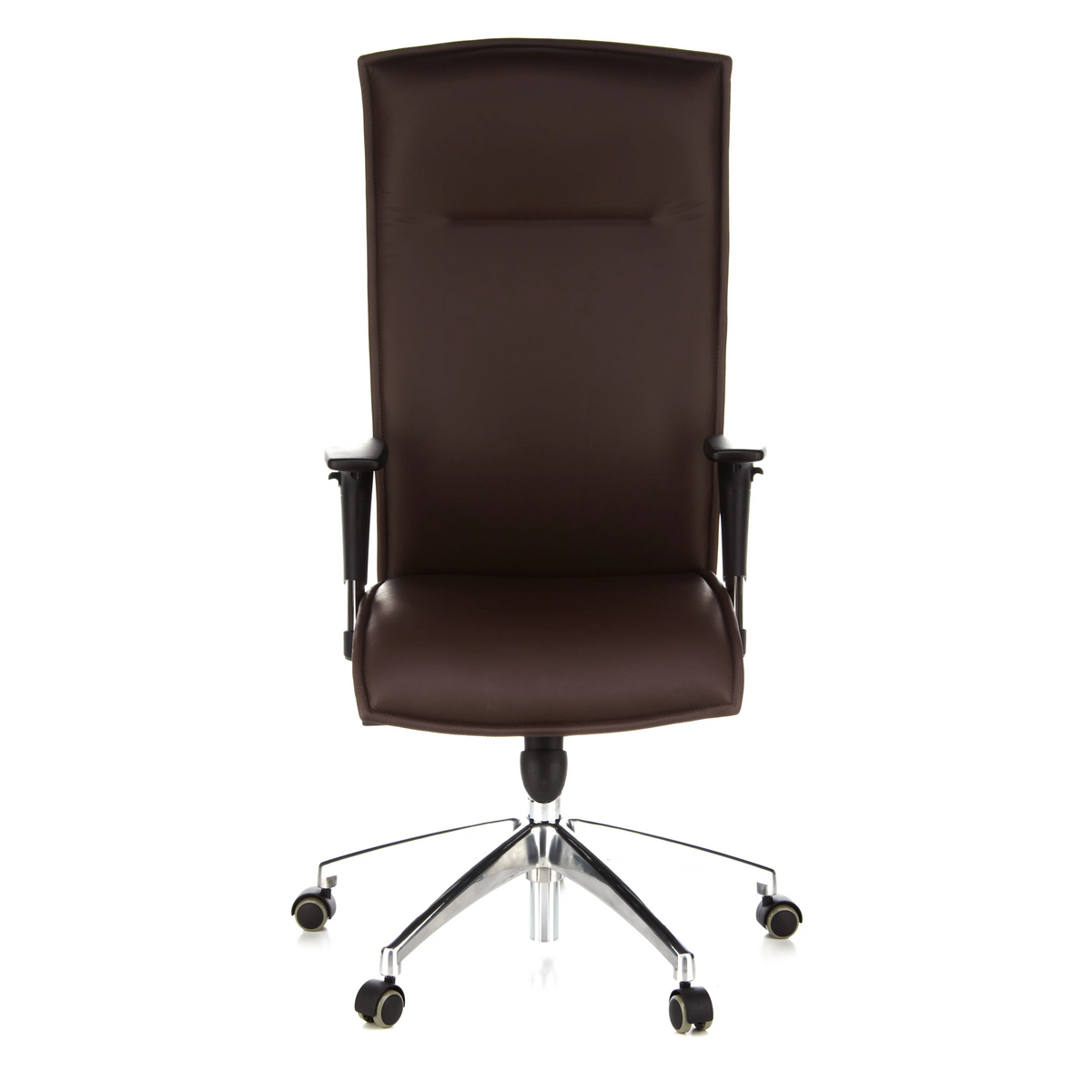 Dunkelbrauner Luxus-Chefsessel MURANO 20 mit Armlehnen und Fußkreuz mit fünf Rollen von hjh OFFICE – 360-Grad-Ansicht (Frontansicht 0°)