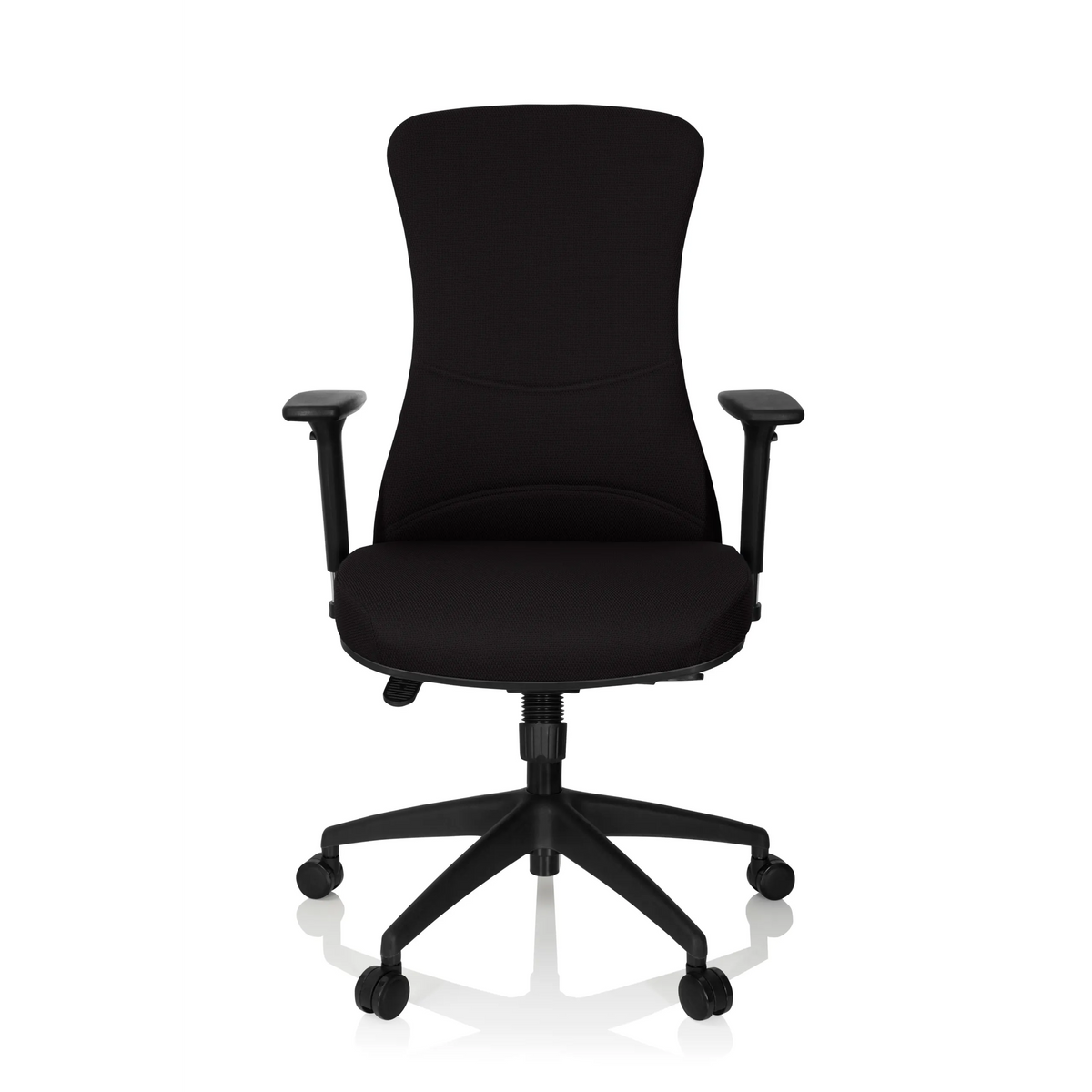 Sedia da ufficio professionale OFFICE XT PRO nera con braccioli e base a cinque ruote di hjh OFFICE – vista a 360° (vista frontale 0°)