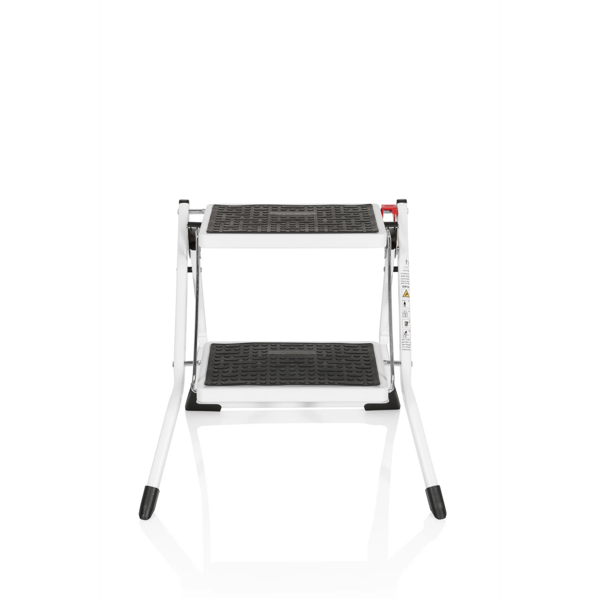 Scala richiudibile SOLID W1 bianca con due gradini antiscivolo di hjh OFFICE – vista a 360° (vista frontale 0°)