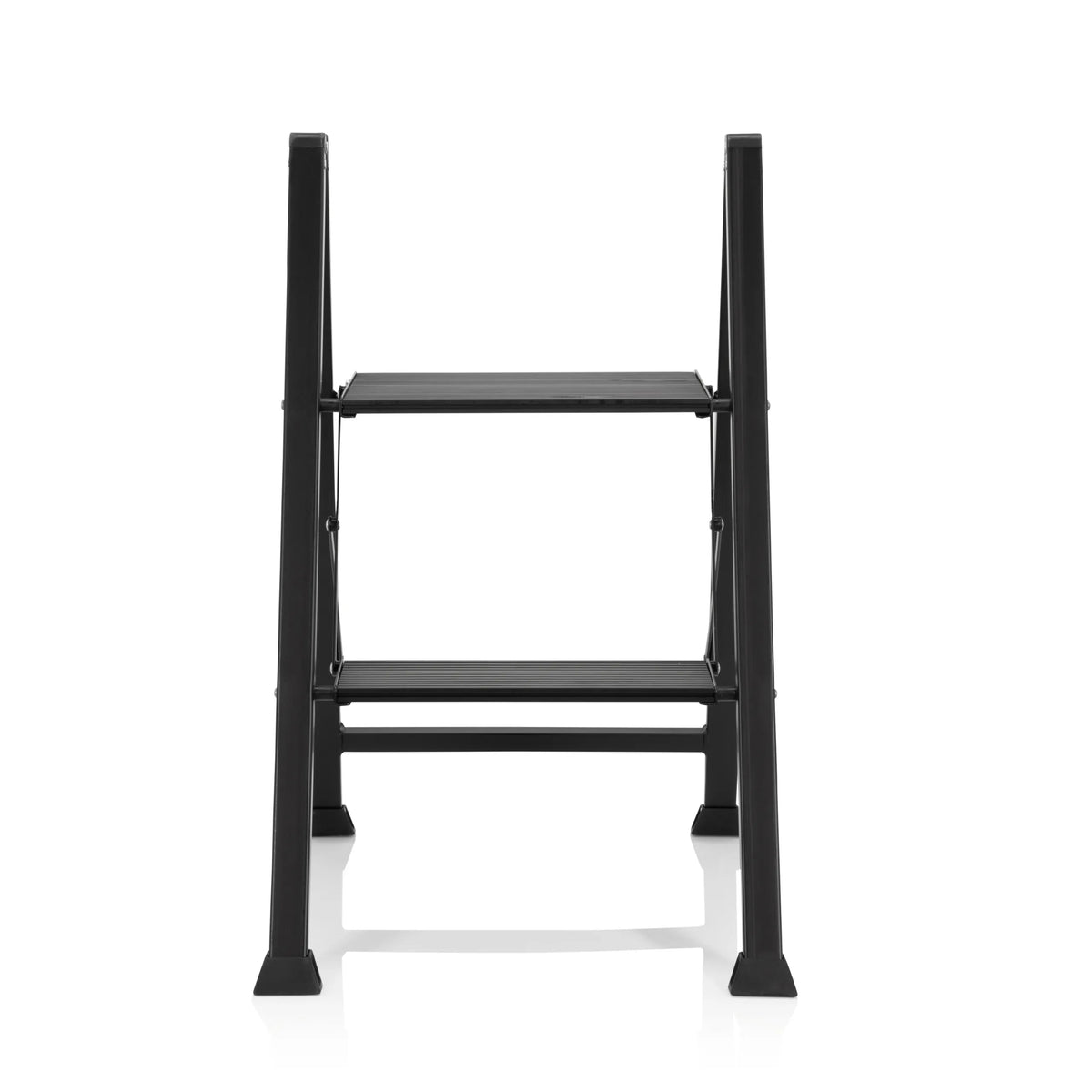 Scala richiudibile SOLID W5 nera con due gradini di hjh OFFICE – vista a 360° (vista frontale 0°)