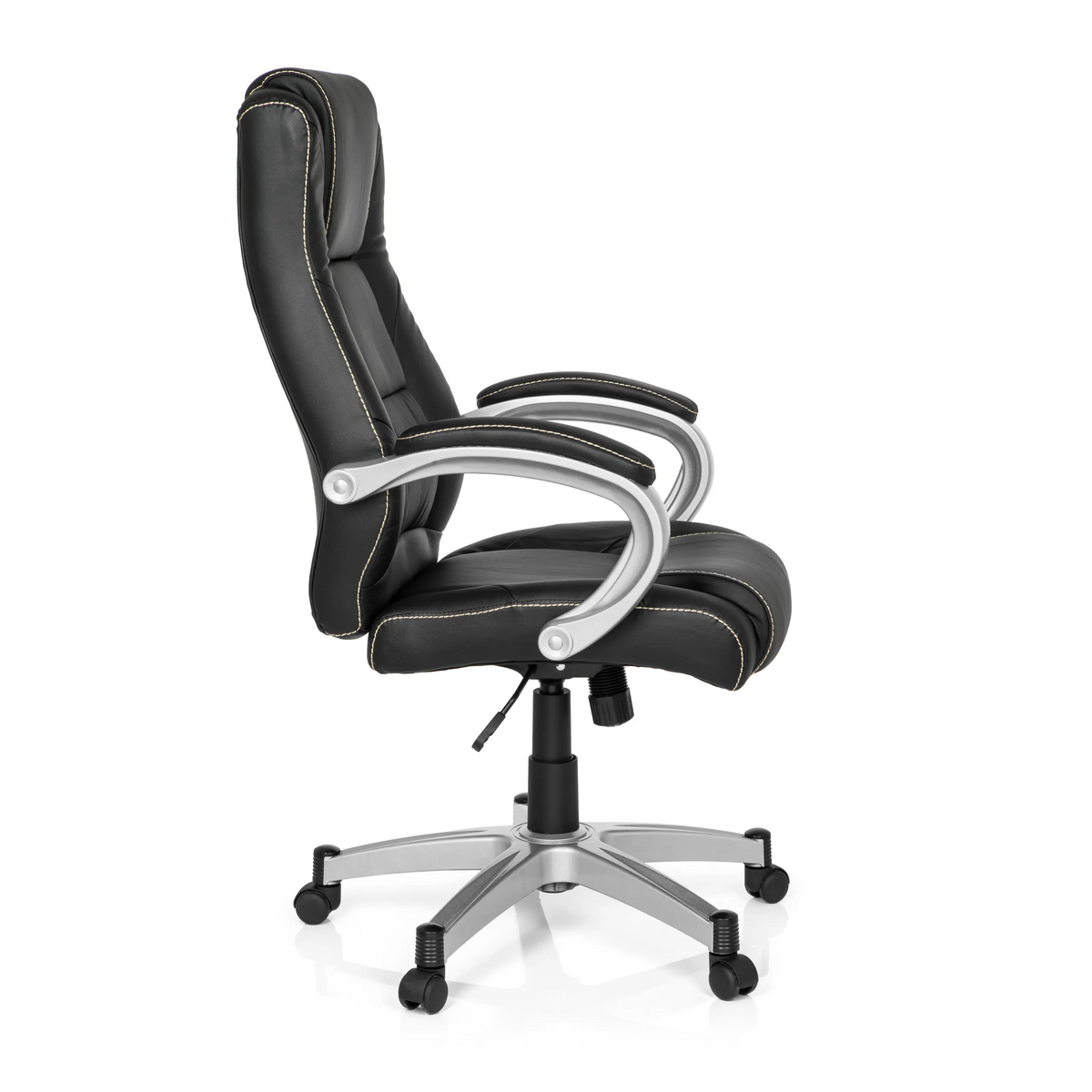 Sedia da gaming RELAX CL180 nera con imbottitura e base a cinque ruote di MyBuero – vista a 360° (profilo laterale 80°)