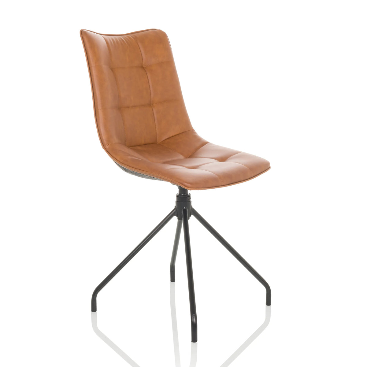 Sedia imbottita marrone TARVISO PU con impunture e struttura a quattro gambe di hjh OFFICE – vista a 360° (vista frontale a tre quarti 45°)