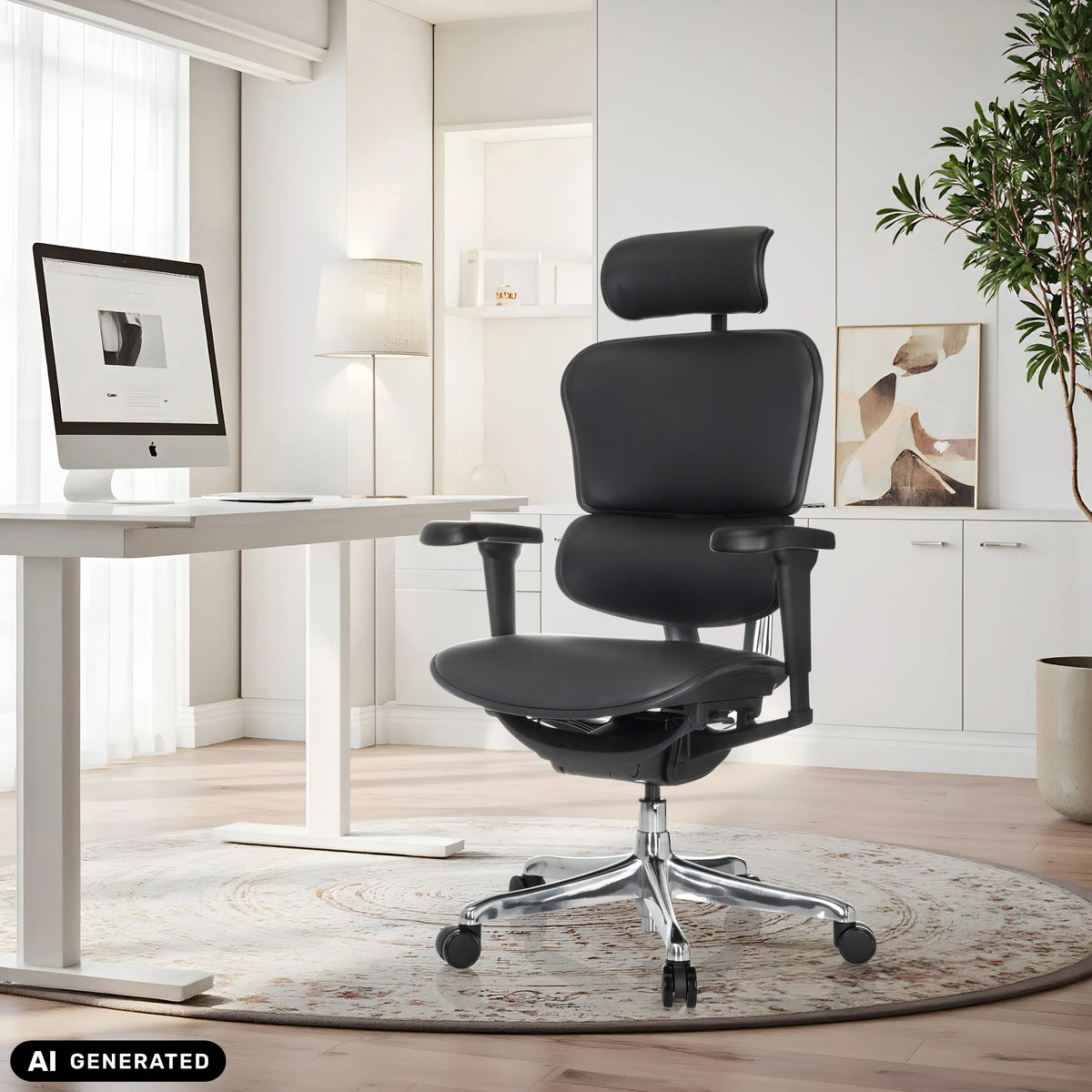 Poltrona di lusso ERGOHUMAN ULTRA L GEN2 nera in pelle per l'home office di hjh OFFICE (immagine generata dall’IA)