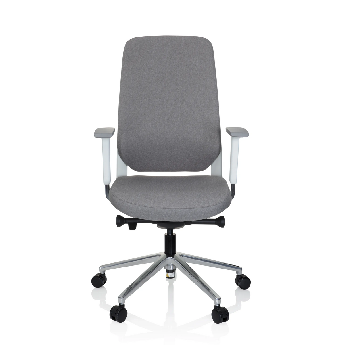Sedia da ufficio professionale CHIARO T4 WHITE grigia con braccioli e base a cinque ruote di hjh OFFICE – vista a 360° (vista frontale 0°)