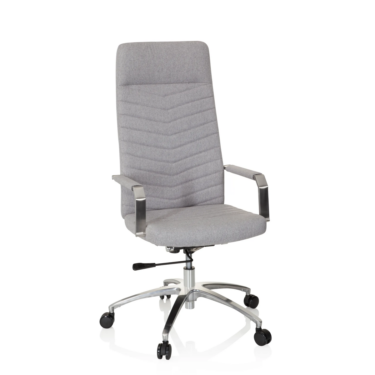 Sedia Home Office SARANTO PLUS grigio chiaro con braccioli e base a cinque ruote di hjh OFFICE – vista a 360° (vista frontale 20°)