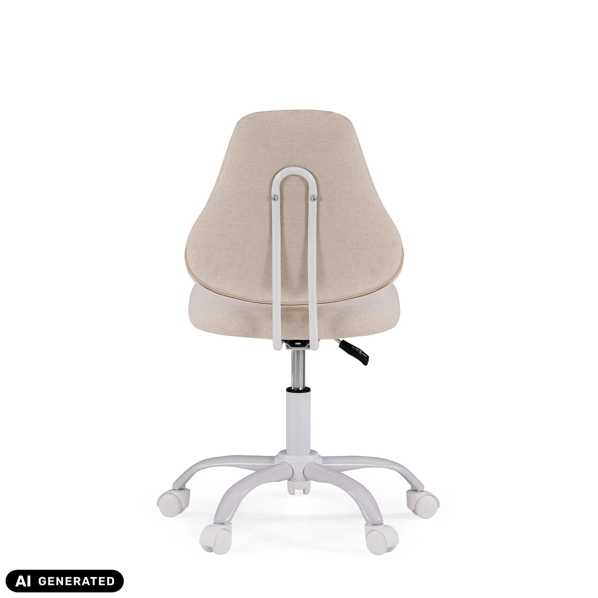 Vista posteriore della sedia girevole per bambini Lumikid in beige con base e rotelle bianche di hjh OFFICE (immagine generata dall’IA)