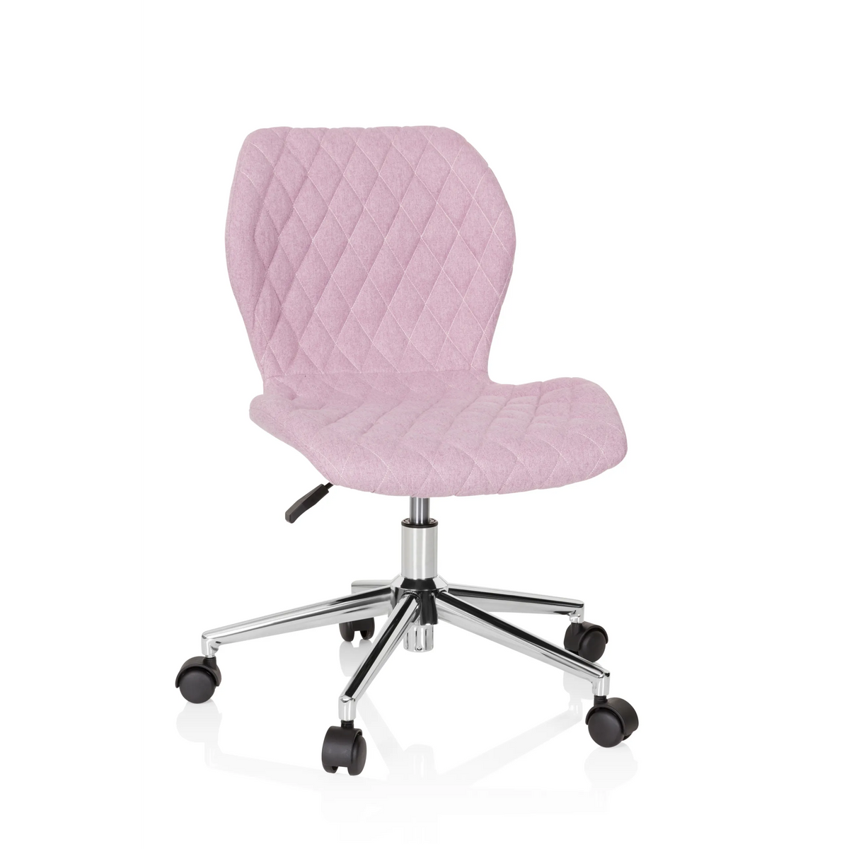 Sedia girevole per bambini JOY II rosa con effetto trapuntato e base a cinque ruote di hjh OFFICE – vista a 360° (vista frontale 20°)