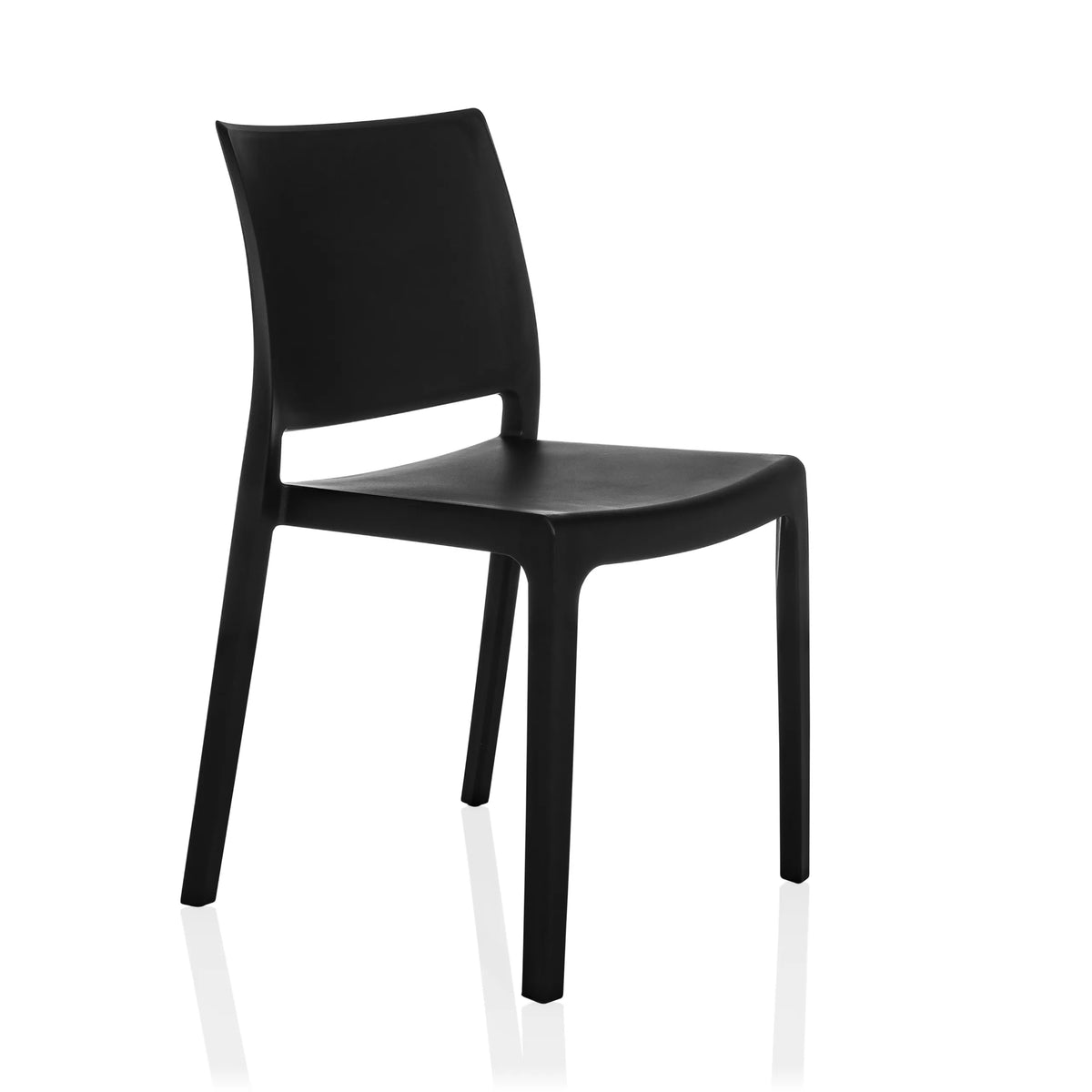 Sedia da esterno nera T37 V con semplice schienale e quattro gambe di hjh LIVING – vista a 360° (vista frontale a tre quarti 45°)