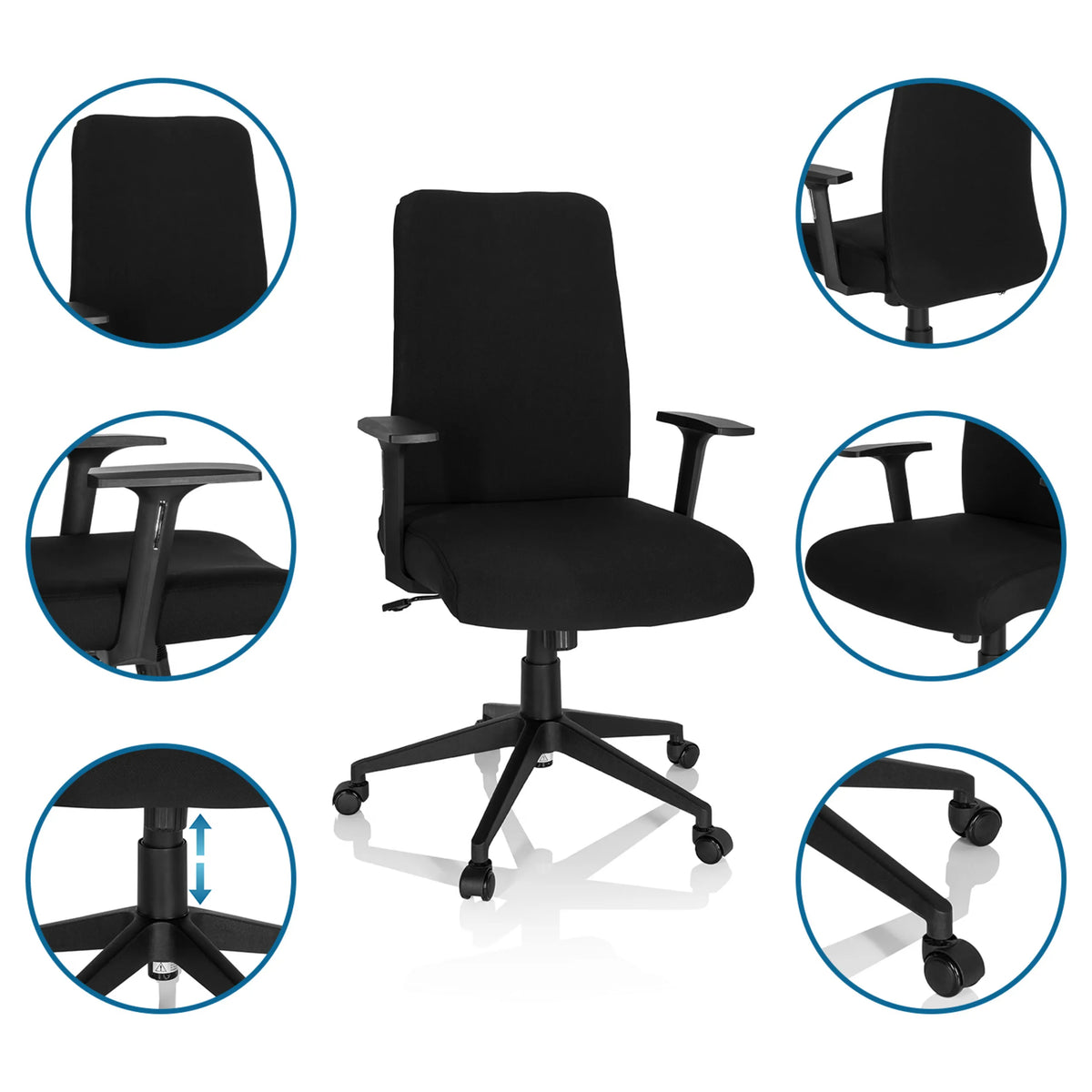 Sedia Home Office COSIO I nera con braccioli, rotelle e pistone a gas di hjh OFFICE