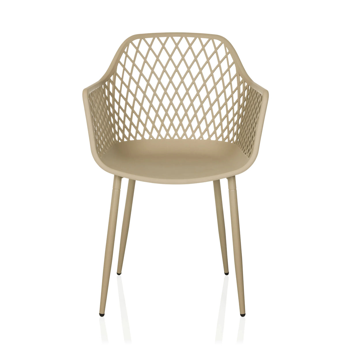 Sedia da esterno beige BEGIO L con schienale a rete e quattro gambe di hjh LIVING – vista a 360° (vista frontale 0°)