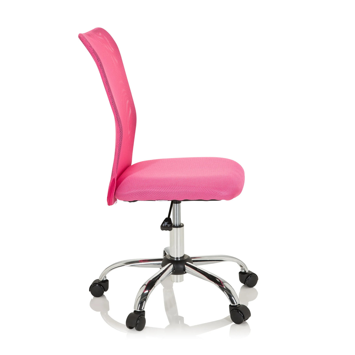 Sedia girevole per bambini KIDDY NET I rosa con schienale in rete e base a cinque ruote di hjh OFFICE – vista a 360° (profilo laterale 80°)
