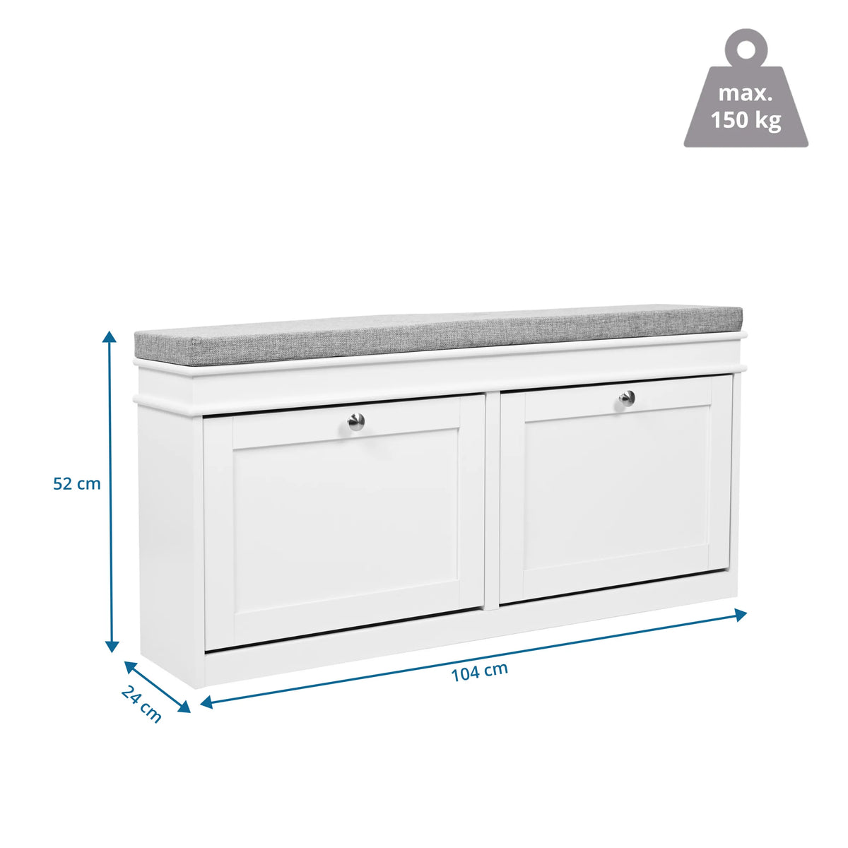 Disegno tecnico della scarpiera Estha 11 con 104 × 52 cm e una portata massima di 150 kg di hjh LIVING