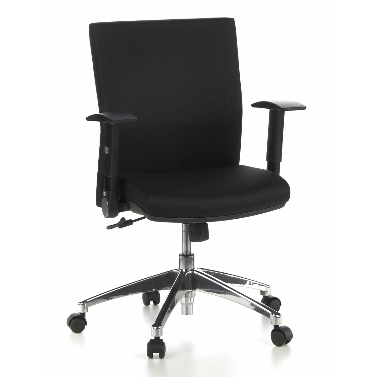 Sedia da ufficio professionale LAGUNA PRO nera con braccioli e base a cinque ruote di hjh OFFICE – vista a 360° (vista frontale 20°)