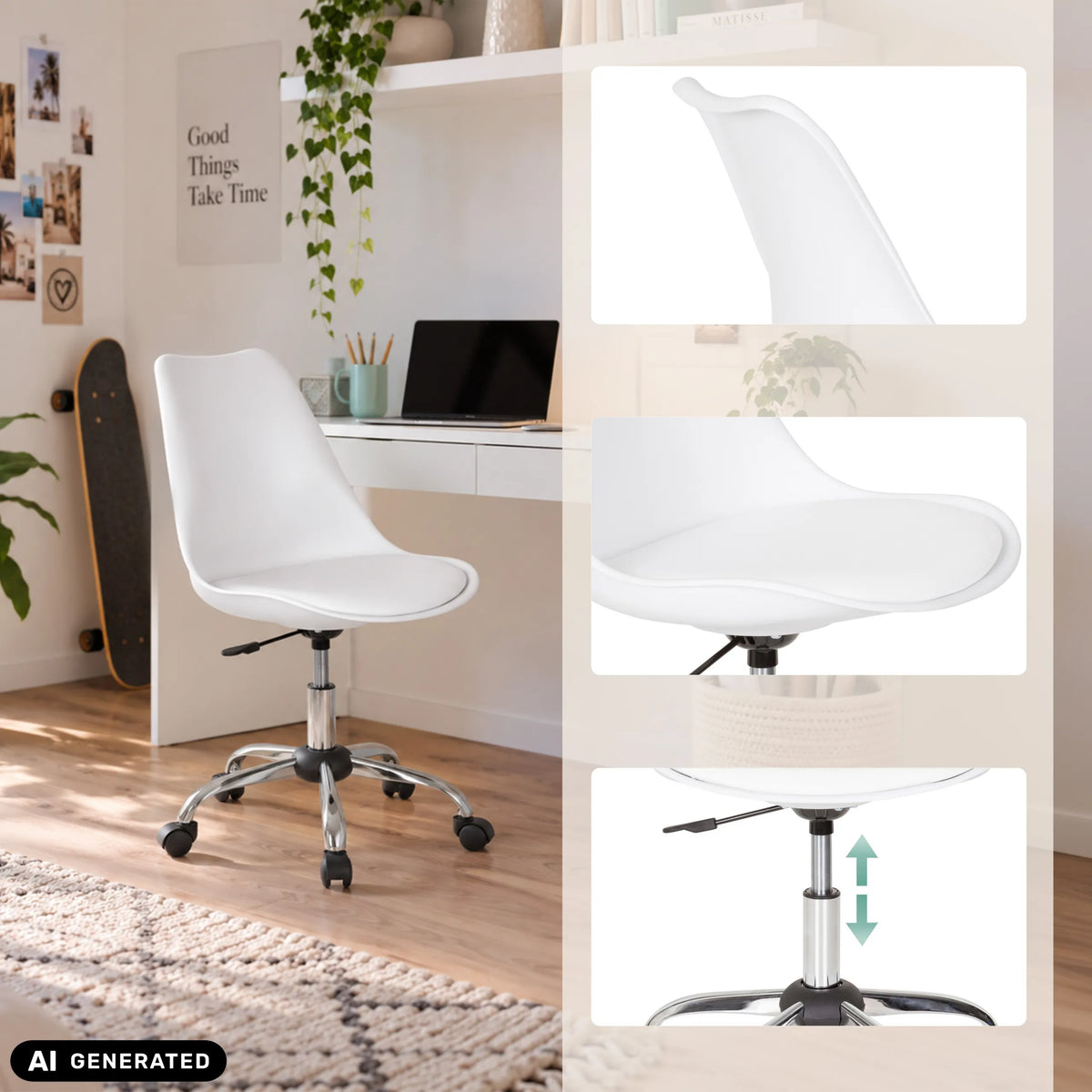 Sedia Home Office FANCY PRO bianca con pistone a gas e base a ruote di hjh OFFICE