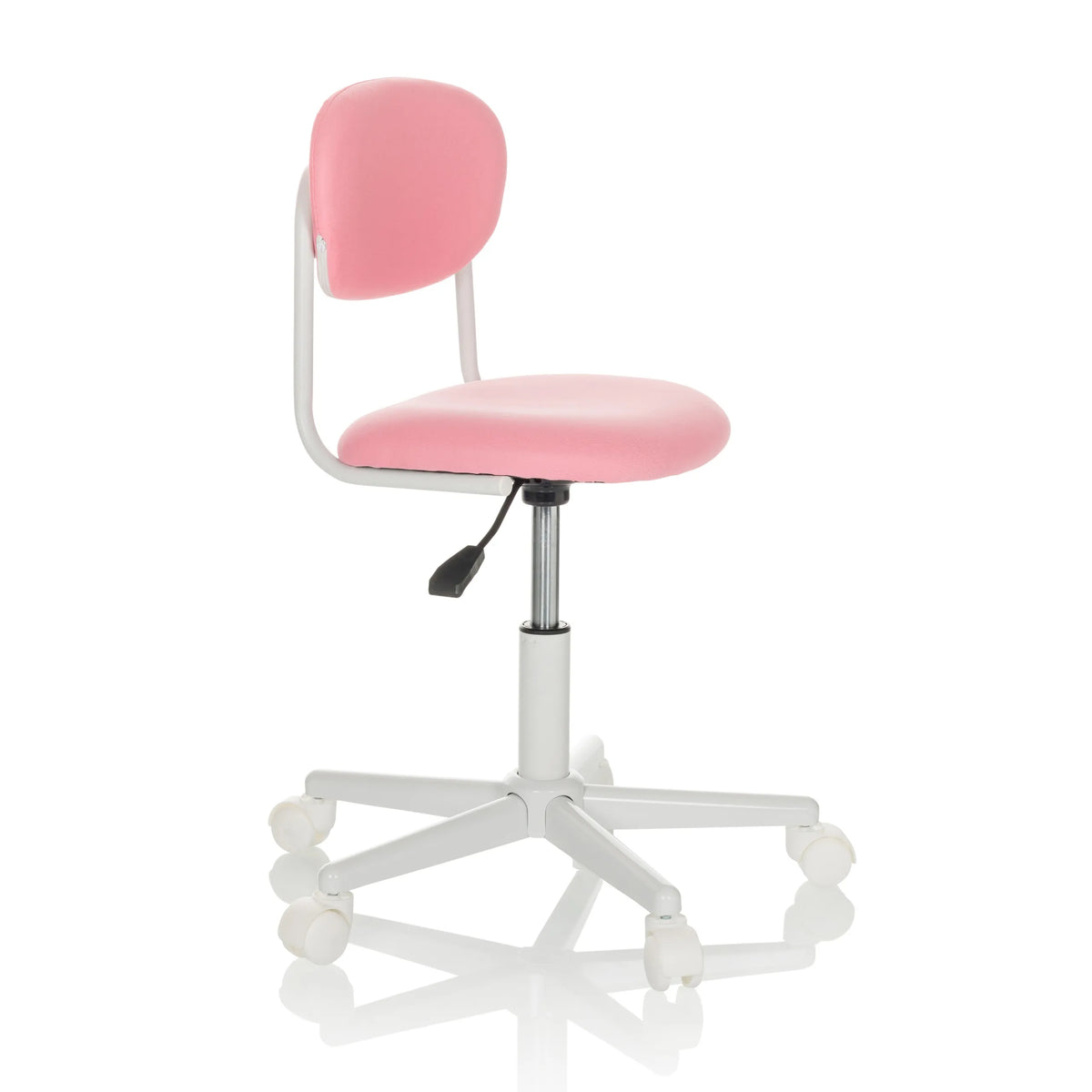 Sedia girevole per bambini KIDDY BASE I rosa con base a stella e cinque rotelle di hjh OFFICE – vista a 360° (vista frontale a tre quarti 60°)