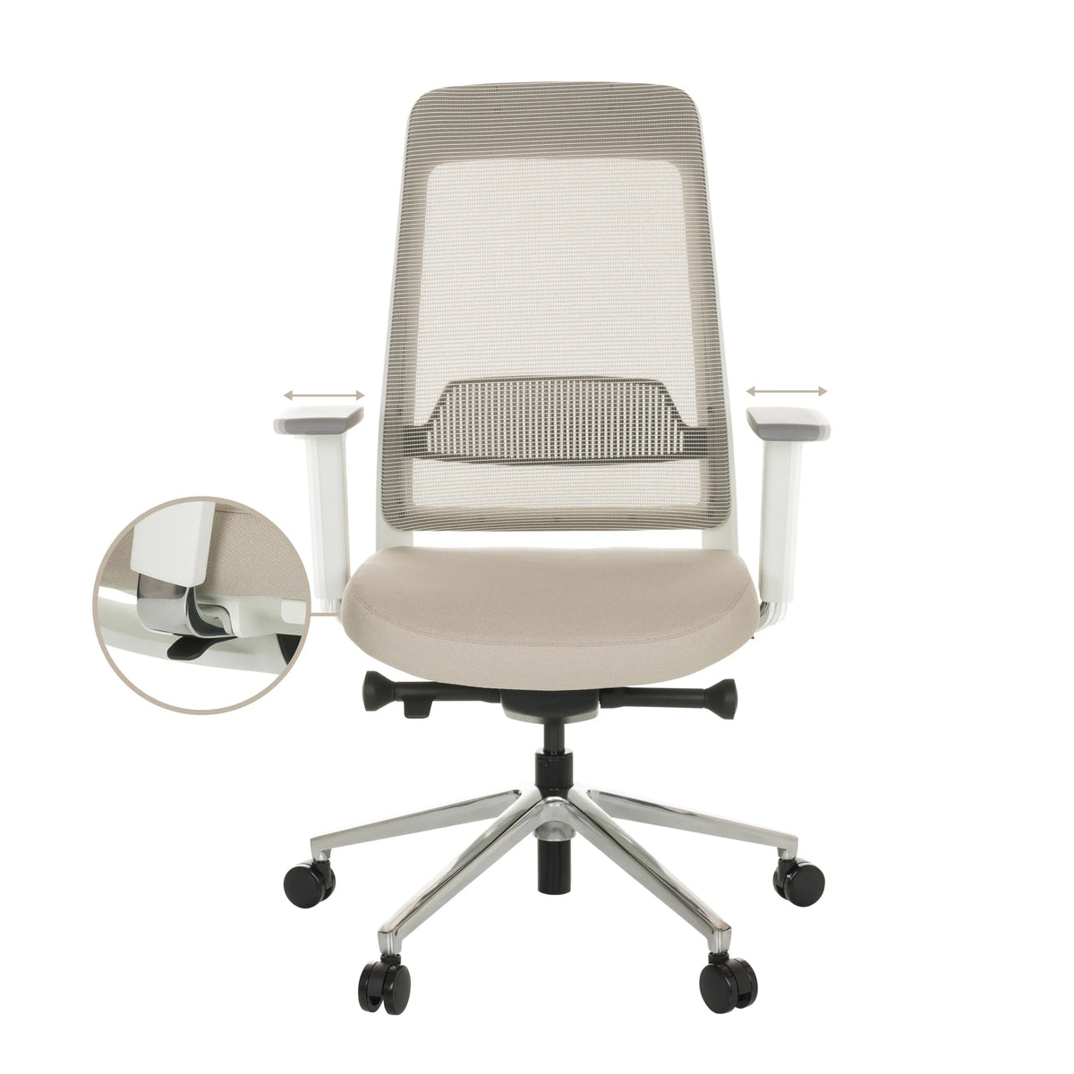 Braccioli regolabili lateralmente della Sedia da ufficio professionale CHIARO T2 WHITE in beige-grigio di hjh OFFICE