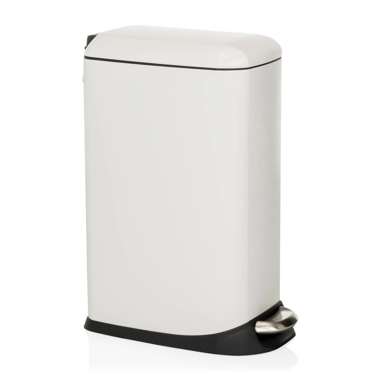Cestino CLEAN SLIM bianco con pedale e coperchio arrotondato di hjh OFFICE – vista a 360° (vista frontale a tre quarti 60°)