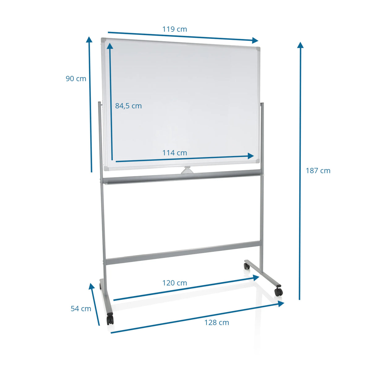 Disegno tecnico della Lavagna bianca MULTIBOARD I con un'altezza totale di 187 cm di hjh OFFICE