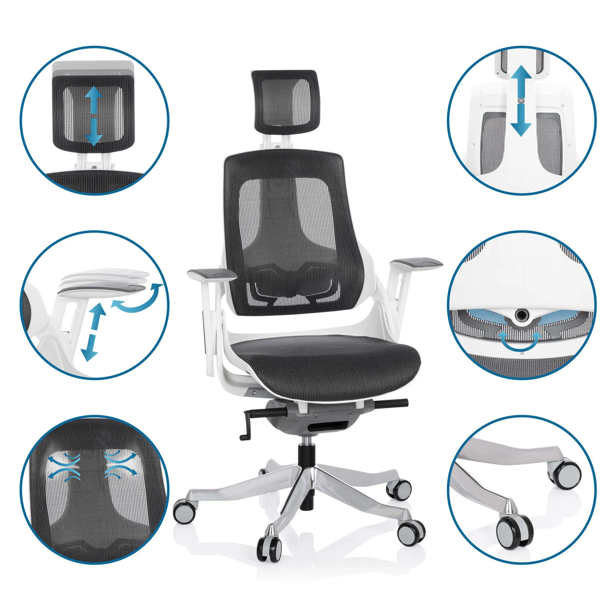 Sedia da ufficio professionale SPEKTRE in grigio con diverse possibilità di regolazione di hjh OFFICE