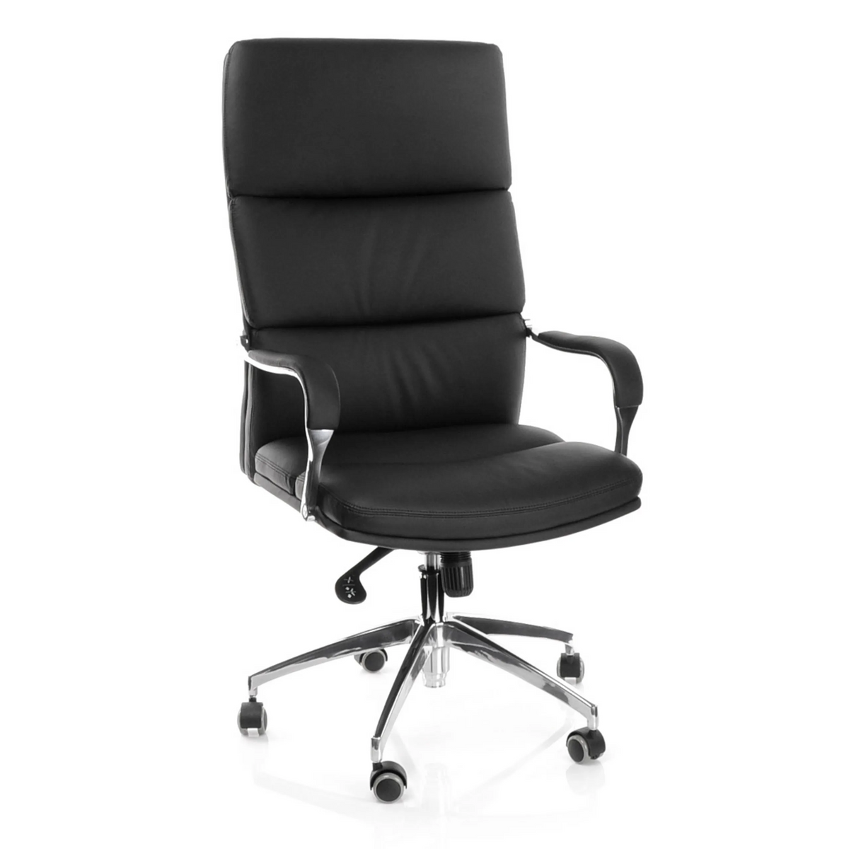 Poltrona professionale BRUNELLO 20 nera con braccioli e base a cinque ruote di hjh OFFICE – vista a 360° (vista frontale 20°)