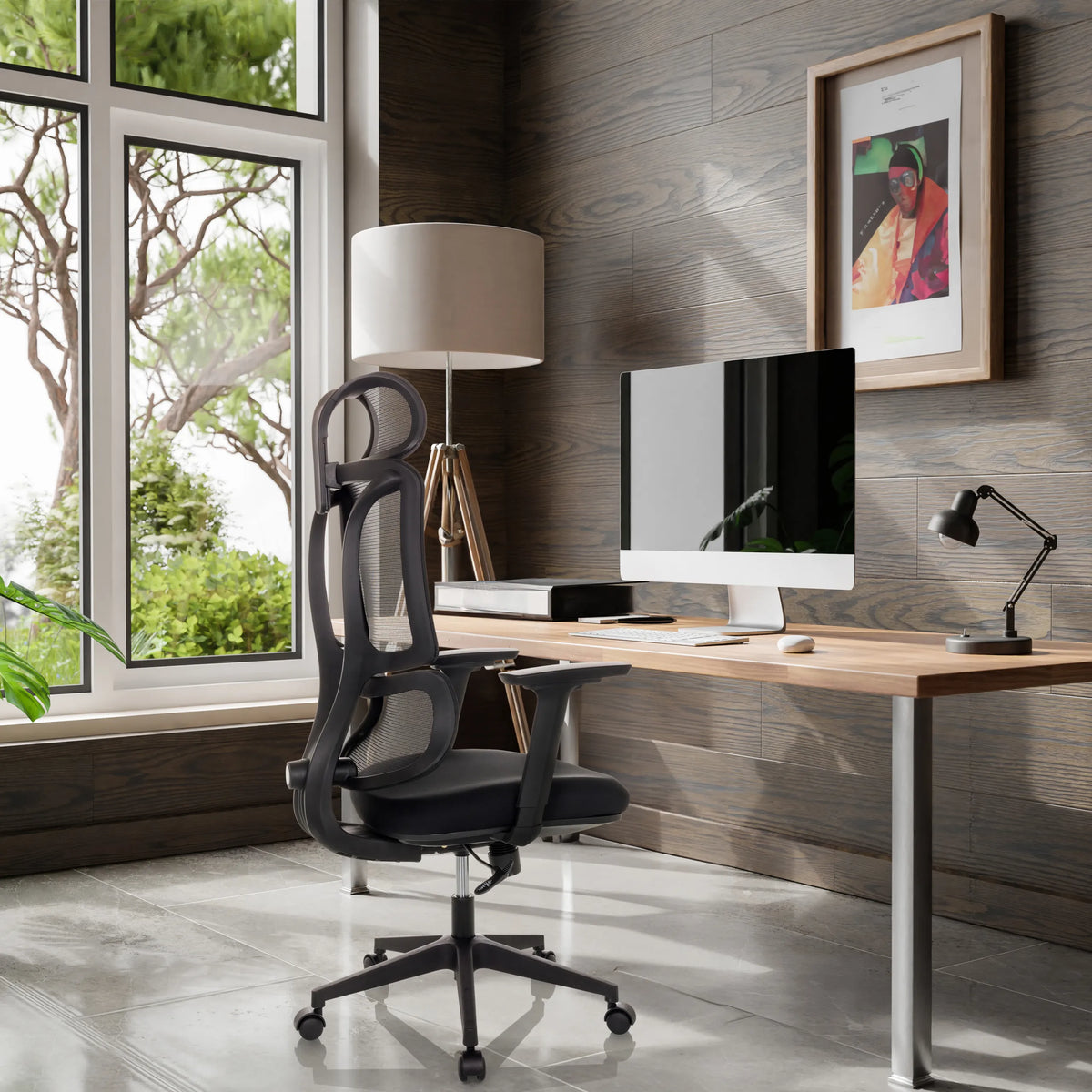 Sedia Home Office ERGOMY con schienale in rete e struttura nera di MyBuero