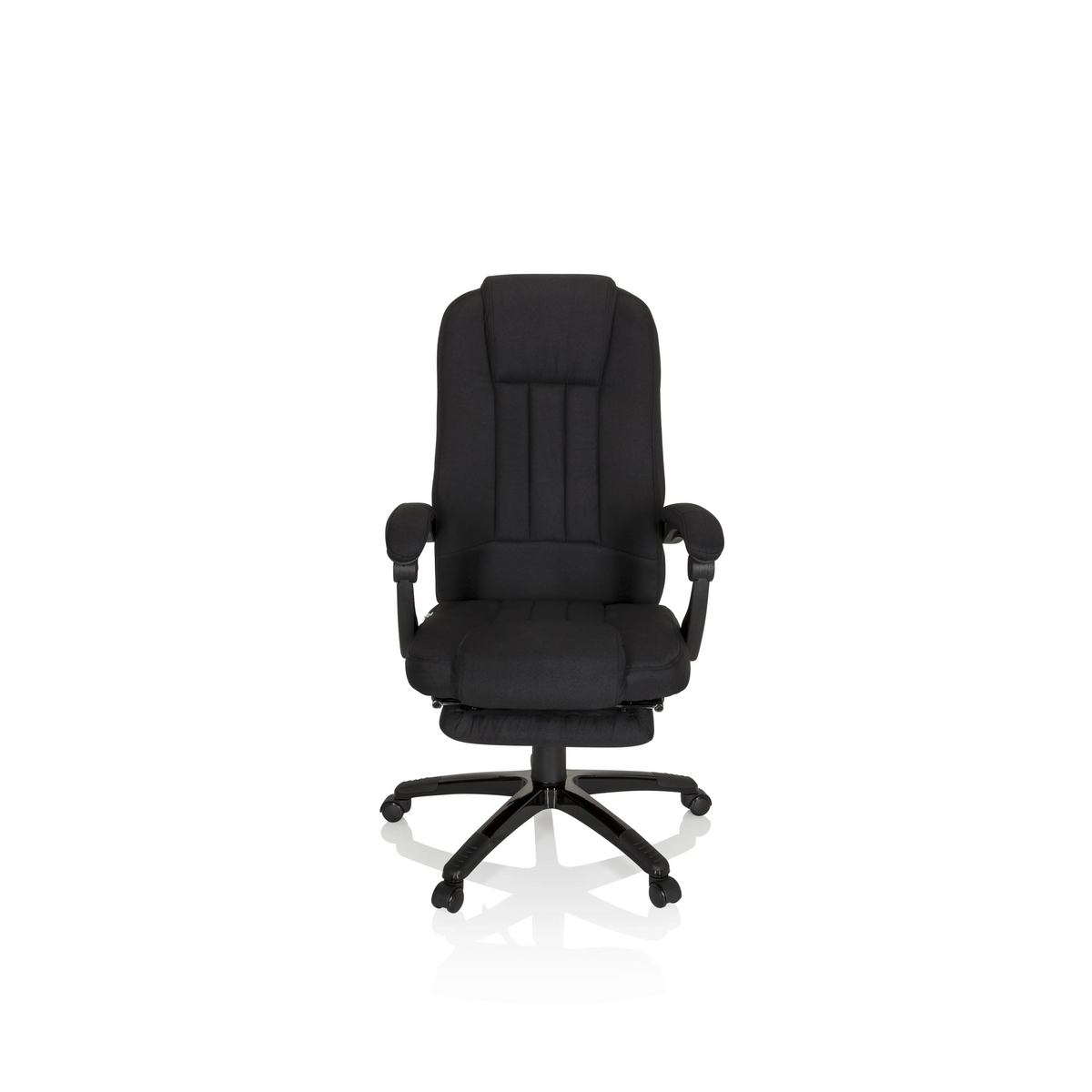 Schwarzer Homeoffice Chefsessel RELAX CL190 mit Armlehnen und Fußkreuz mit fünf Rollen von MyBuero – 360-Grad-Ansicht (Frontansicht 0°)