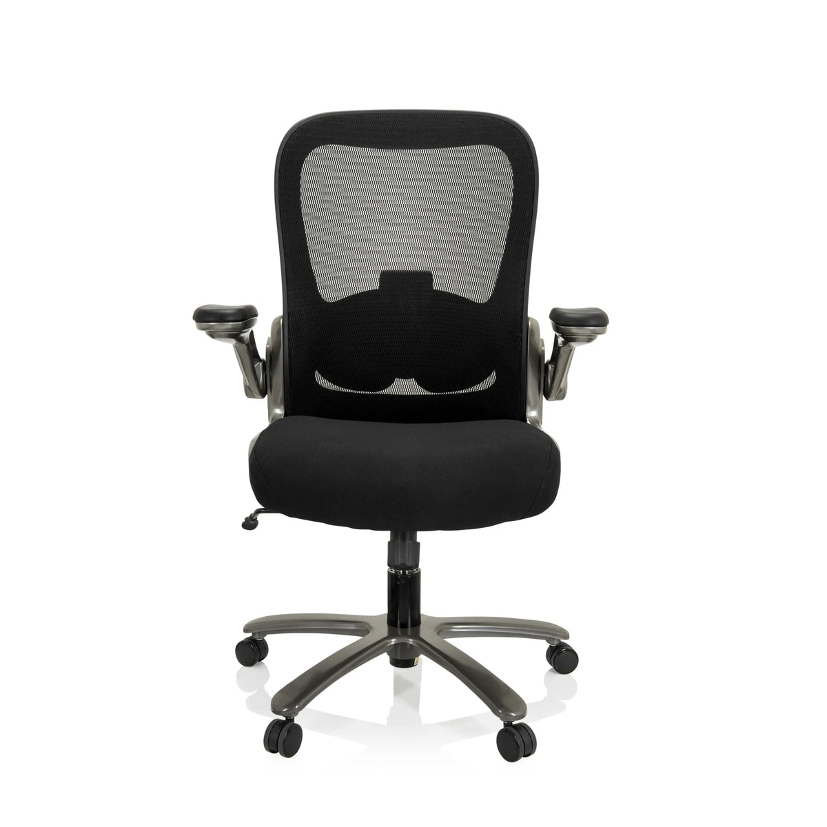 Sedia girevole XXL INSTRUCTOR T I nera con schienale in rete, braccioli e base a cinque ruote di hjh OFFICE – vista a 360° (vista frontale 0°)