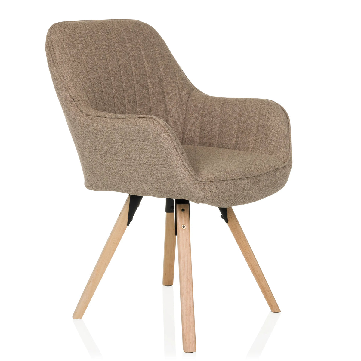 Sedia imbottita beige SCANDI SOFT con rivestimento in tessuto strutturato e quattro gambe in legno di hjh LIVING – vista a 360° (vista frontale a tre quarti 45°)