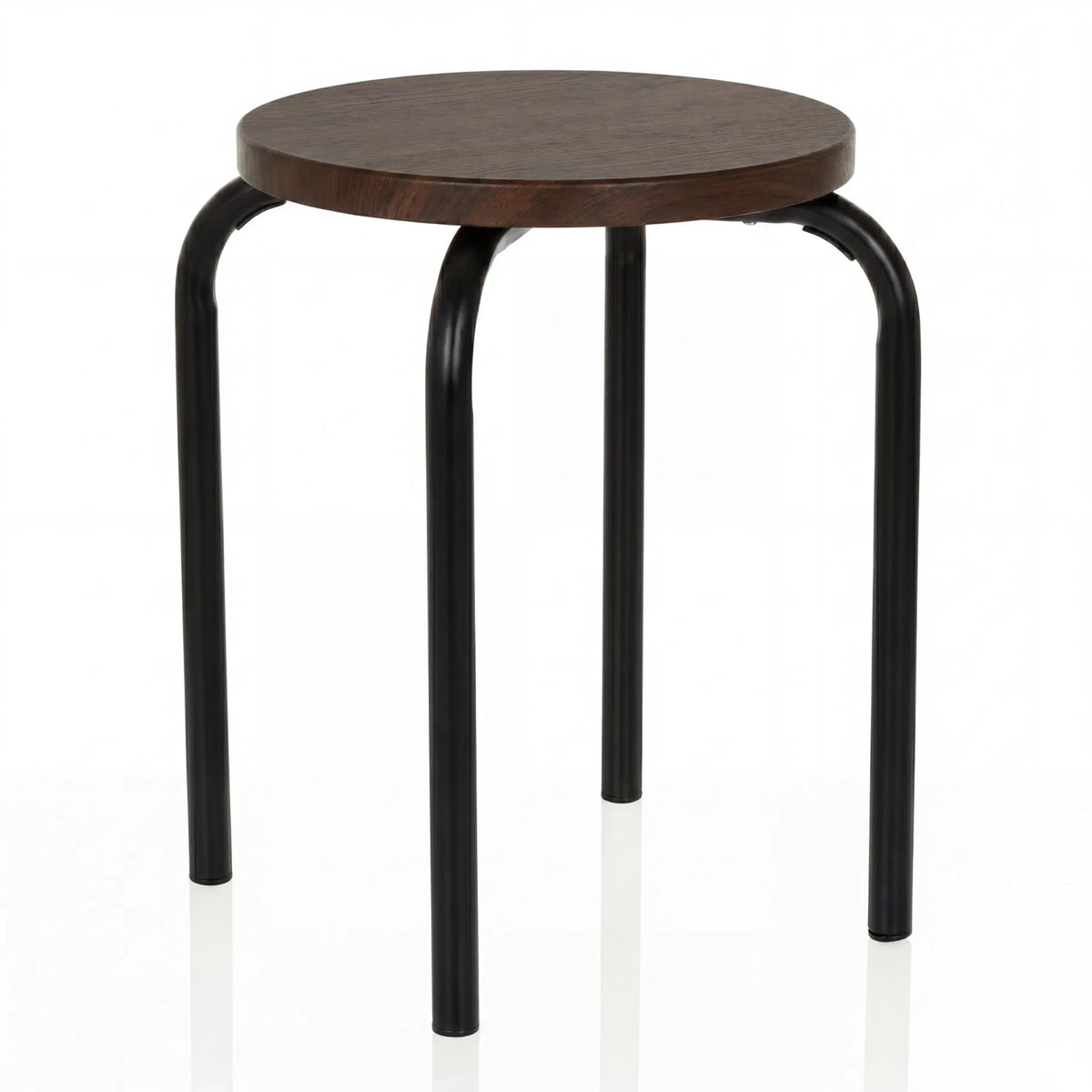 Sgabello ALRANDA con seduta rotonda in effetto noce e quattro gambe nere di hjh LIVING