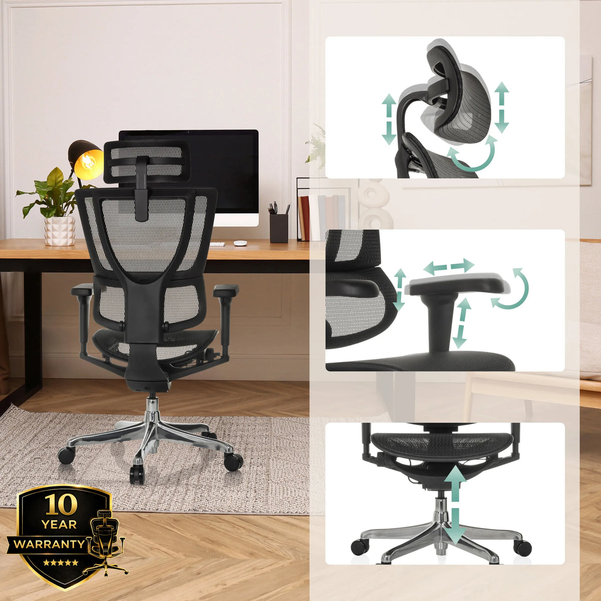 Poggiatesta, braccioli e altezza del sedile regolabili della poltrona di lusso ERGOHUMAN SLIM ULTRA GEN2 in nero di hjh OFFICE