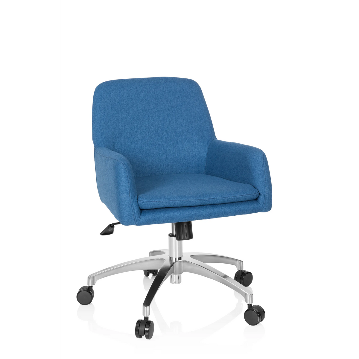 Sedia Home Office SHAKE 400 blu con braccioli e base a cinque ruote di hjh OFFICE – vista a 360° (vista frontale 20°)