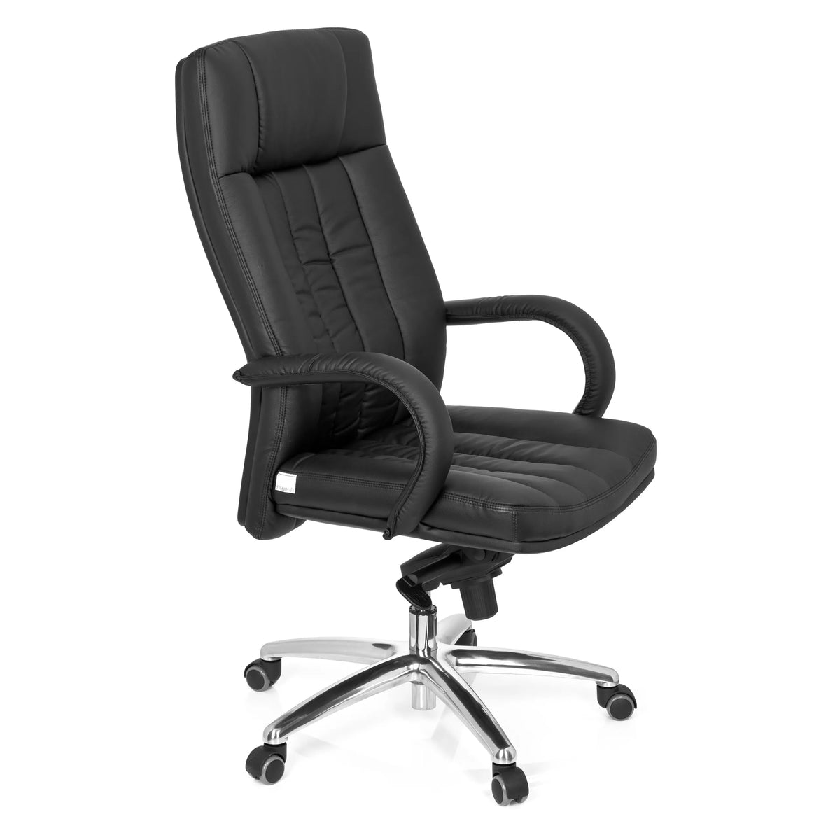 Sedia girevole XXL G 300 nera con trapuntatura, braccioli e base a cinque ruote di hjh OFFICE – vista a 360° (vista frontale a tre quarti 60°)