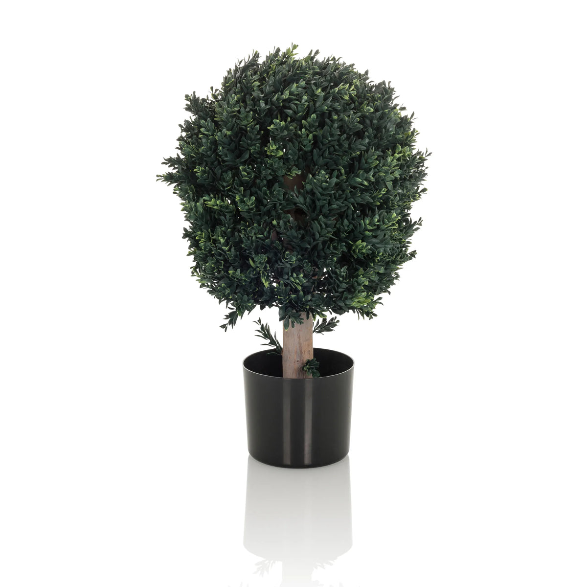 Piante artificiali verdi BUXUS a forma di albero sferico con vaso nero di hjh OFFICE – vista a 360° (profilo laterale 90°)