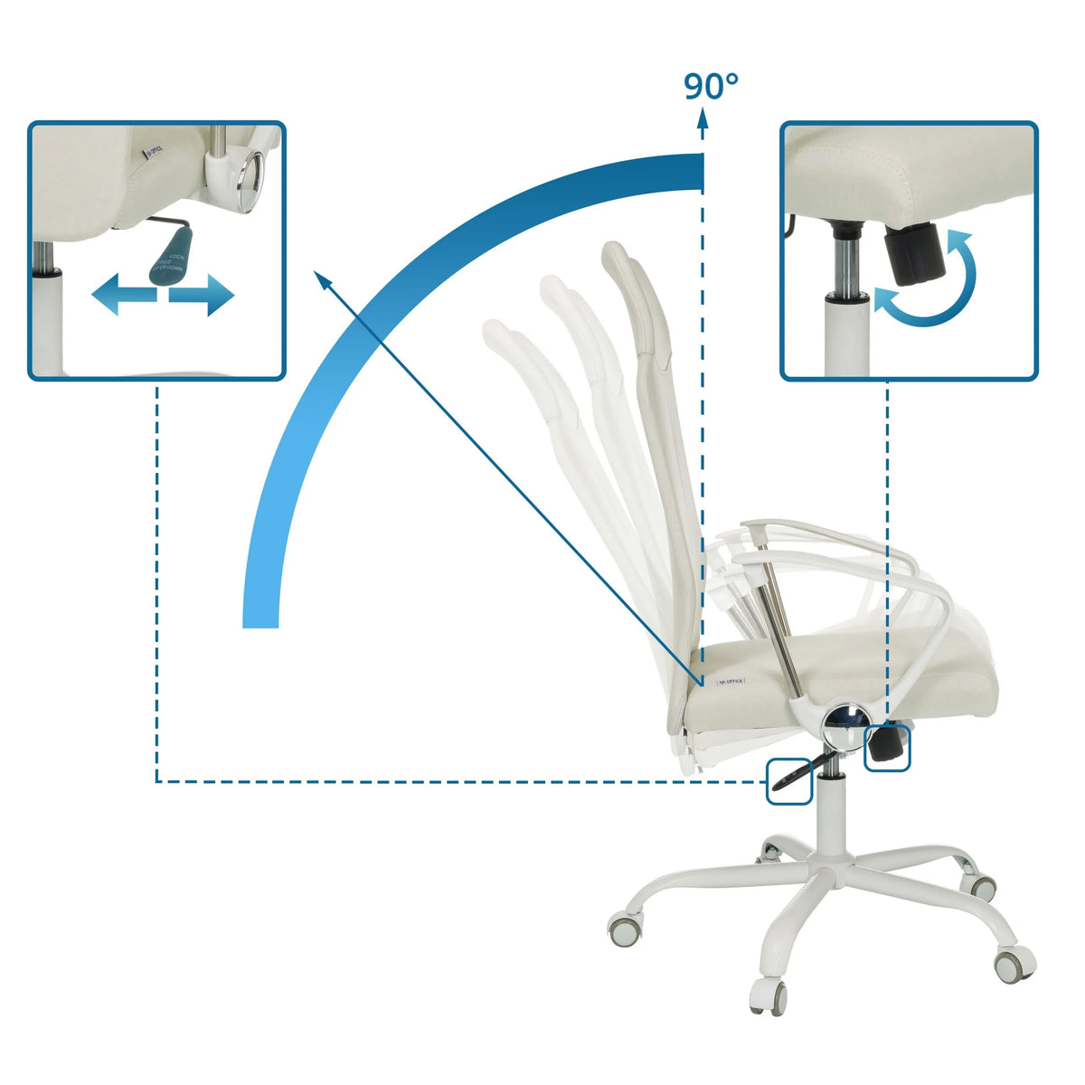 Meccanismi di regolazione e raggio di inclinazione fino a 90 gradi della Sedia Home Office STRYKA W di hjh OFFICE