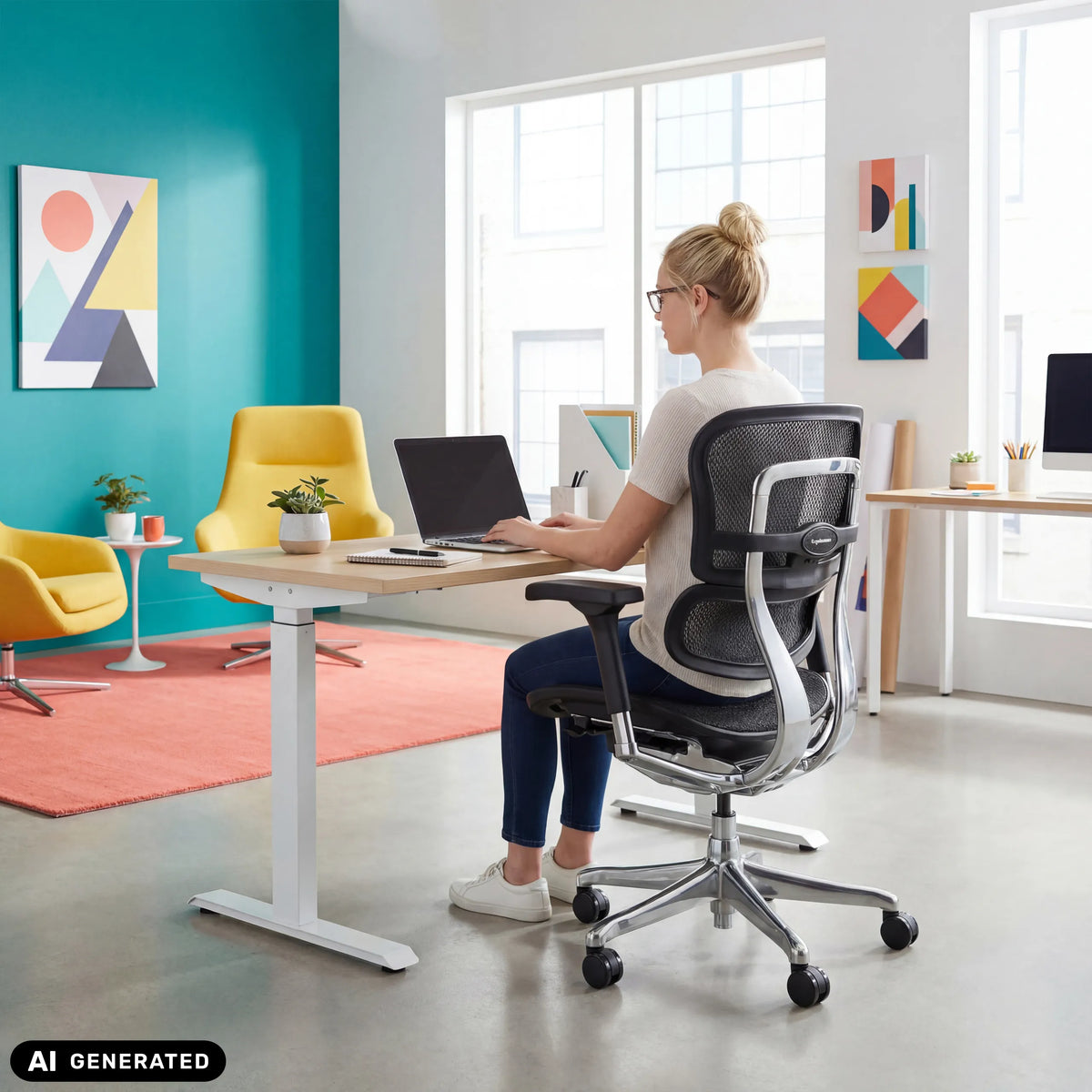 Poltrona di lusso ERGOHUMAN BASE GEN2 con schienale in rete in nero di hjh OFFICE (immagine generata dall’IA)