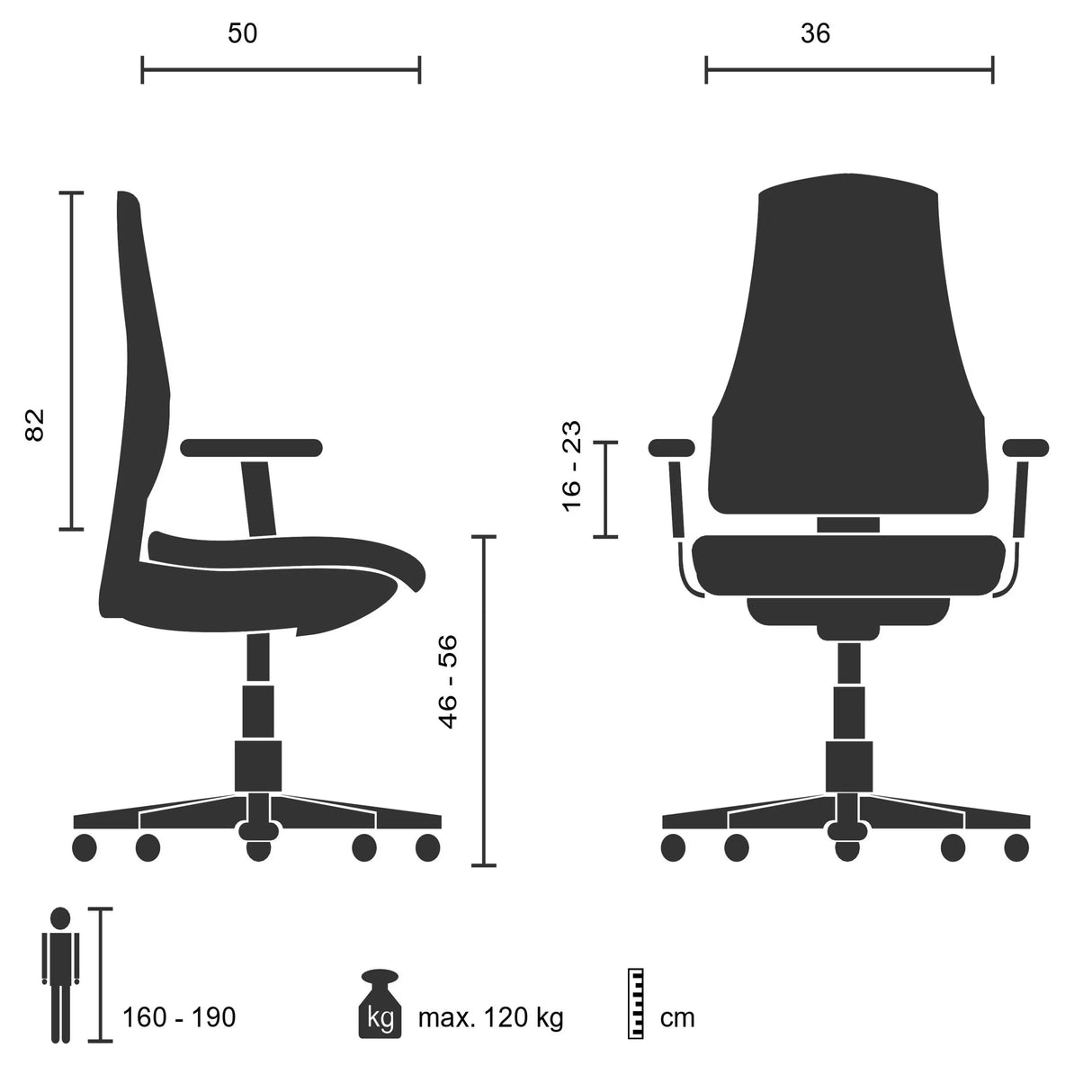 Disegno tecnico della Sedia da gaming LEAGUE PRO I con un'altezza totale di 82 cm di hjh OFFICE