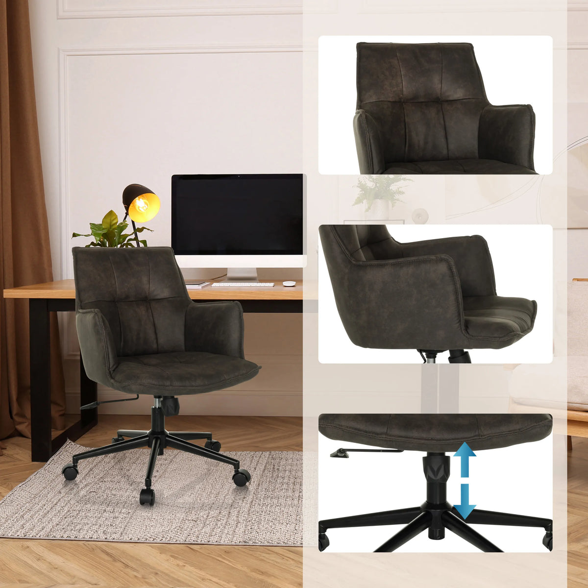 Sedia Home Office SOLAO LIFE grigio scuro con base regolabile in altezza di hjh LIVING