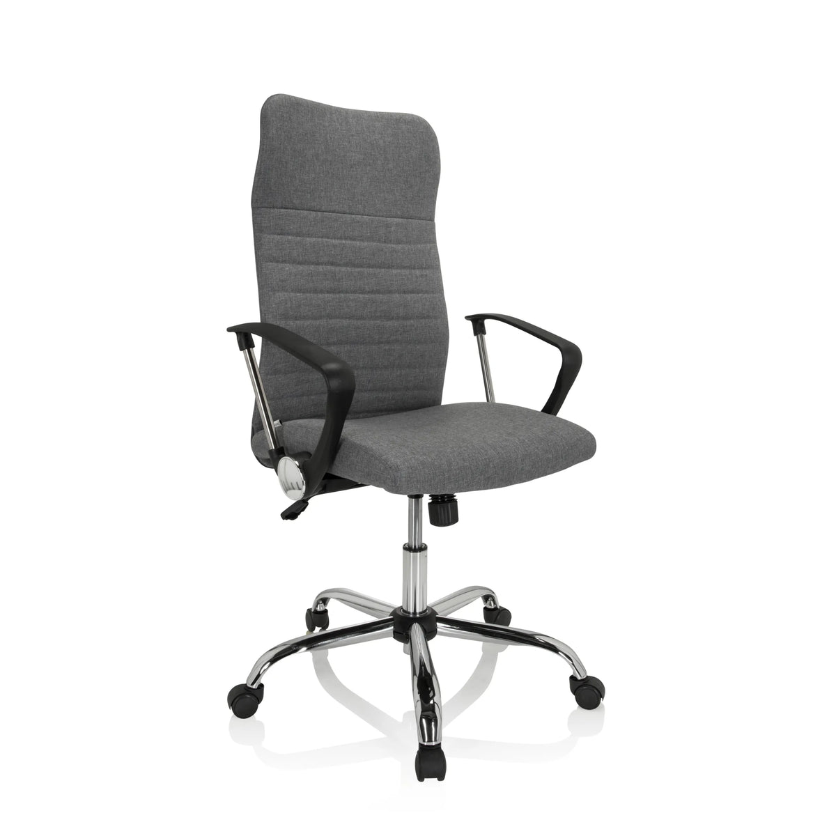 Sedia Home Office ARTON 40 grigia con braccioli e base lucida a cinque ruote di hjh OFFICE – vista a 360° (vista frontale a tre quarti 40°)