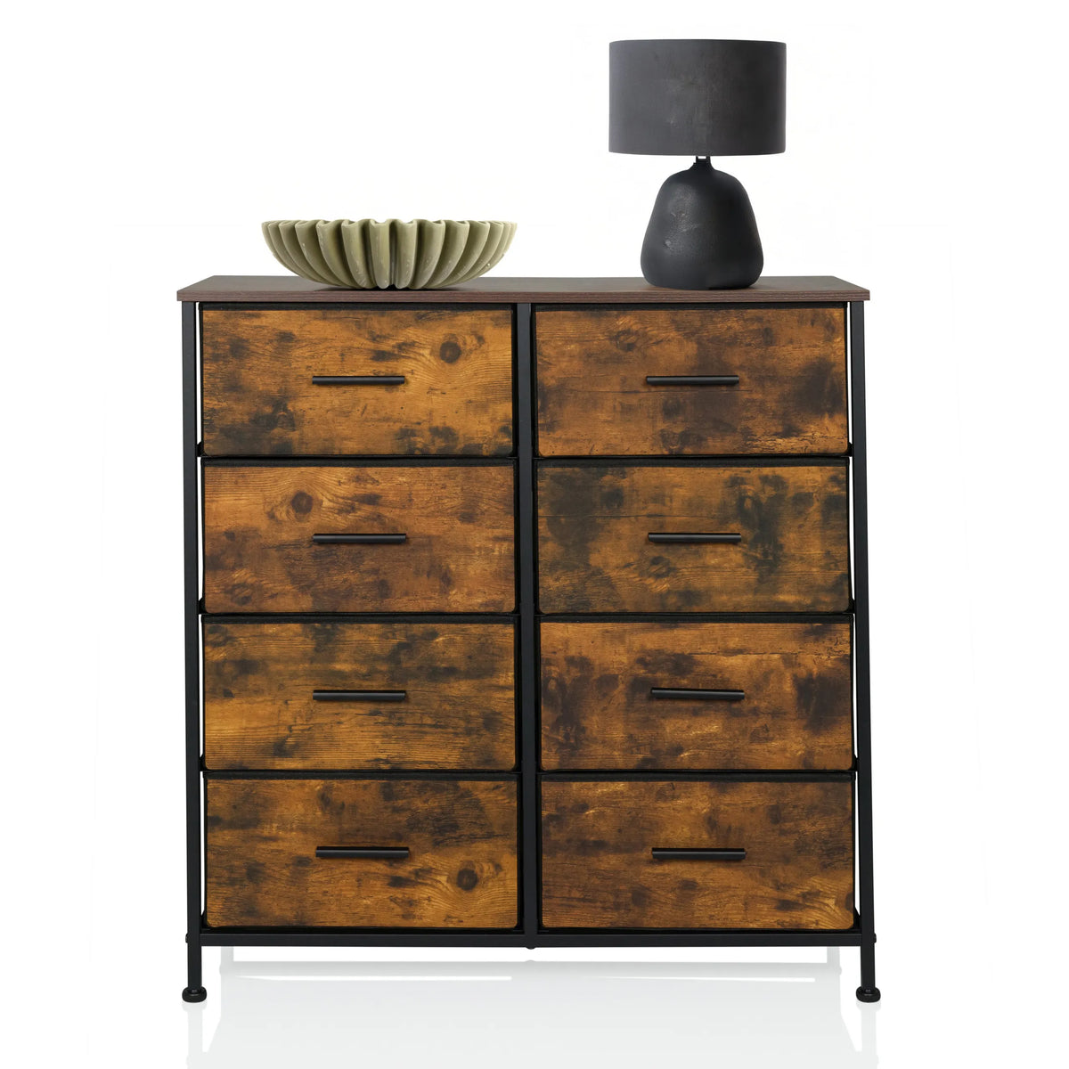 Cassettiera RAGALA LIGHT in rovere affumicato con otto cassetti e struttura in metallo nero di hjh LIVING