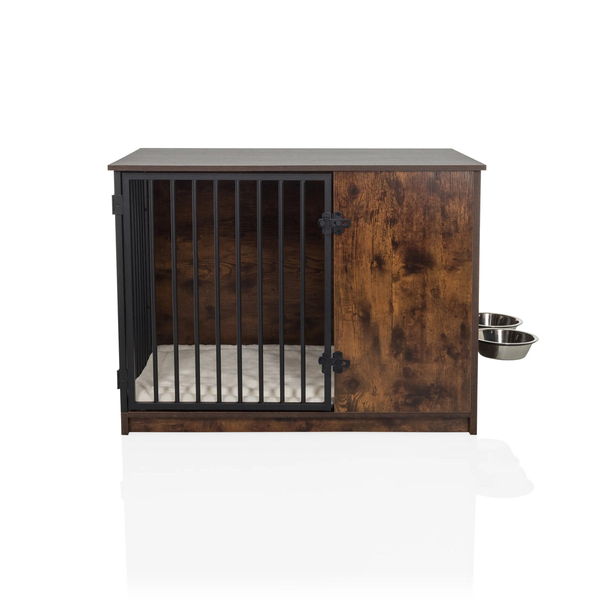 Trasportino per cane PAWHOME S marrone con porta a griglia, ciotole integrate e un materassino di hjh LIVING – vista a 360° (vista frontale 0°)