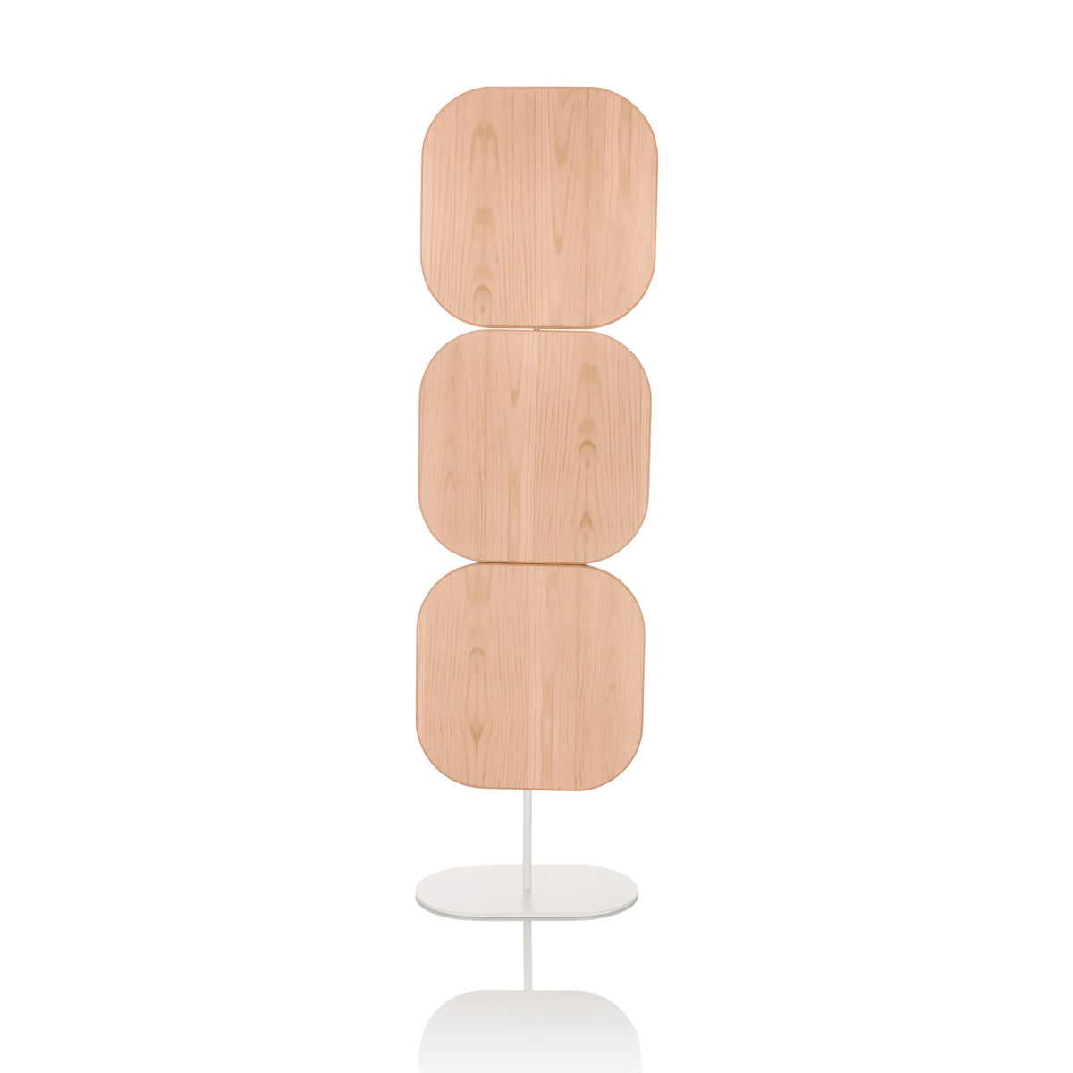 Parete divisoria beige FLEXMIUT W con tre elementi quadrati e base bianca di hjh OFFICE – vista a 360° (vista frontale 0°)
