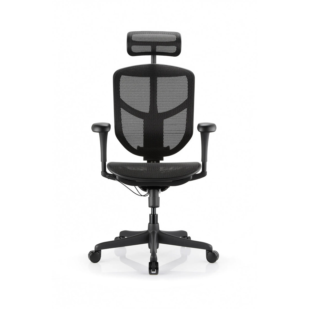 Sedia da ufficio professionale Enjoy Eco MB nera con schienale in rete, poggiatesta e base a cinque ruote di hjh OFFICE – vista a 360° (vista frontale 0°)