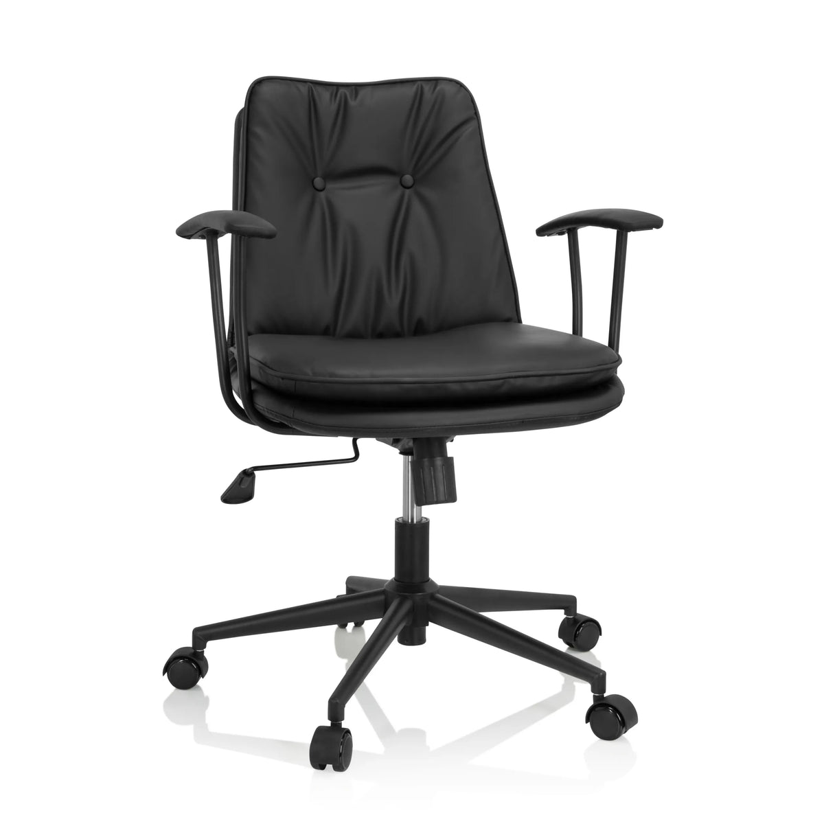 Sedia Home Office SMALLO nera con imbottitura e base a cinque ruote di hjh OFFICE – vista a 360° (vista frontale 20°)